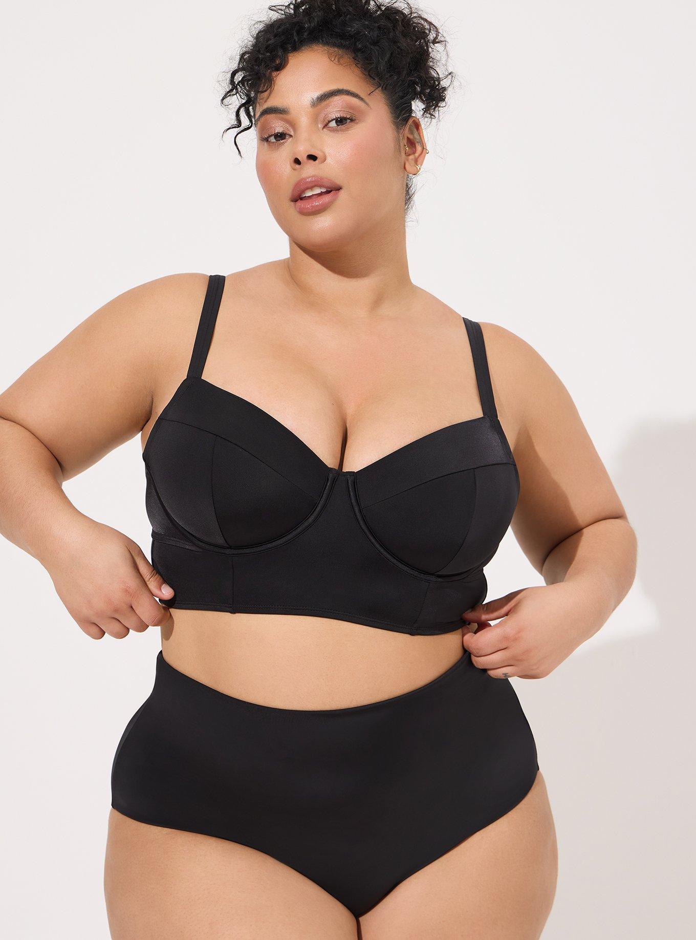 Plus Size - Unlined Longline Underwire Bralette - Faux Leather & Mesh Black  - Torrid