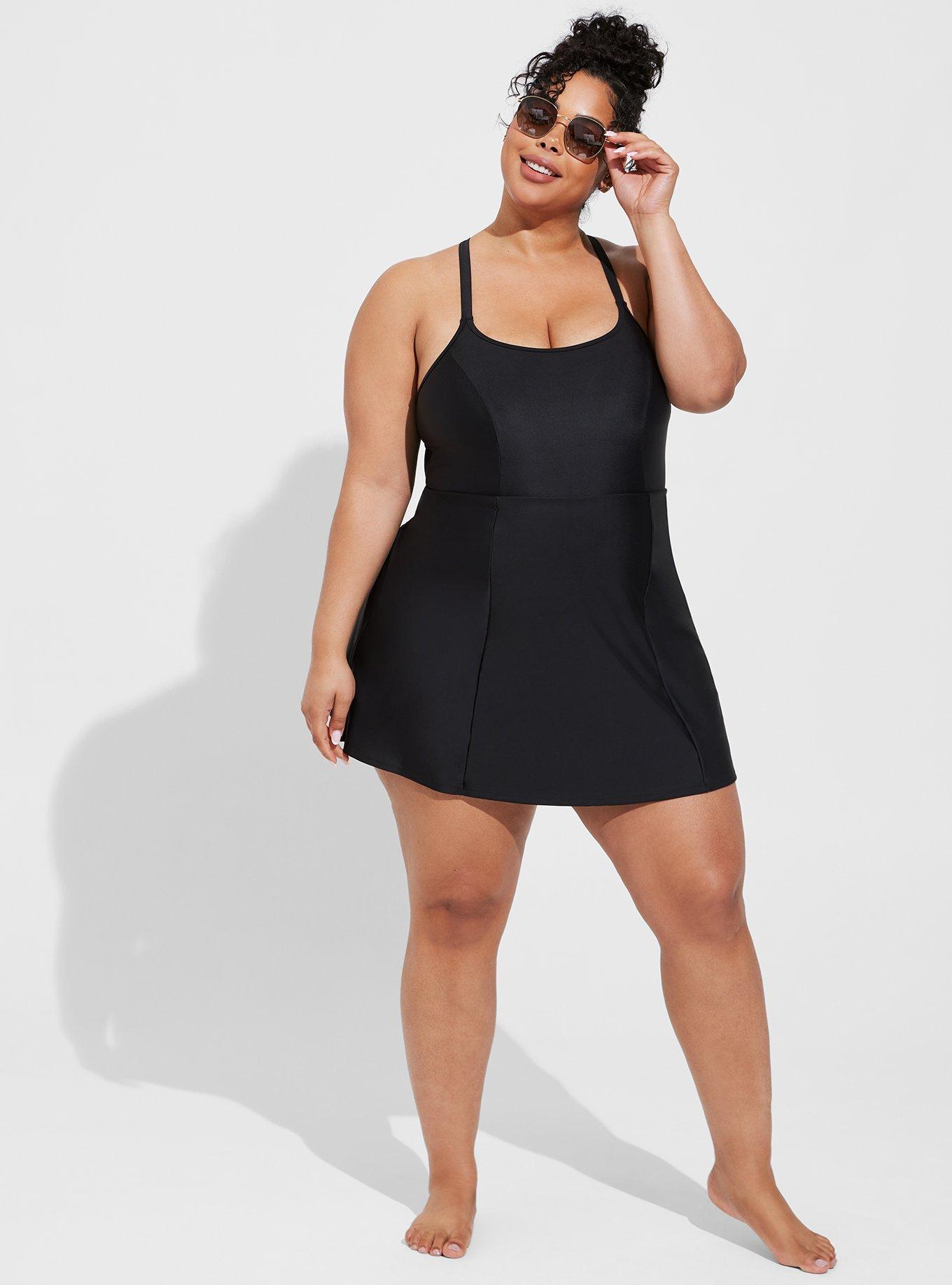 Plus Size - Wireless Tennis Swim Dress With Short -