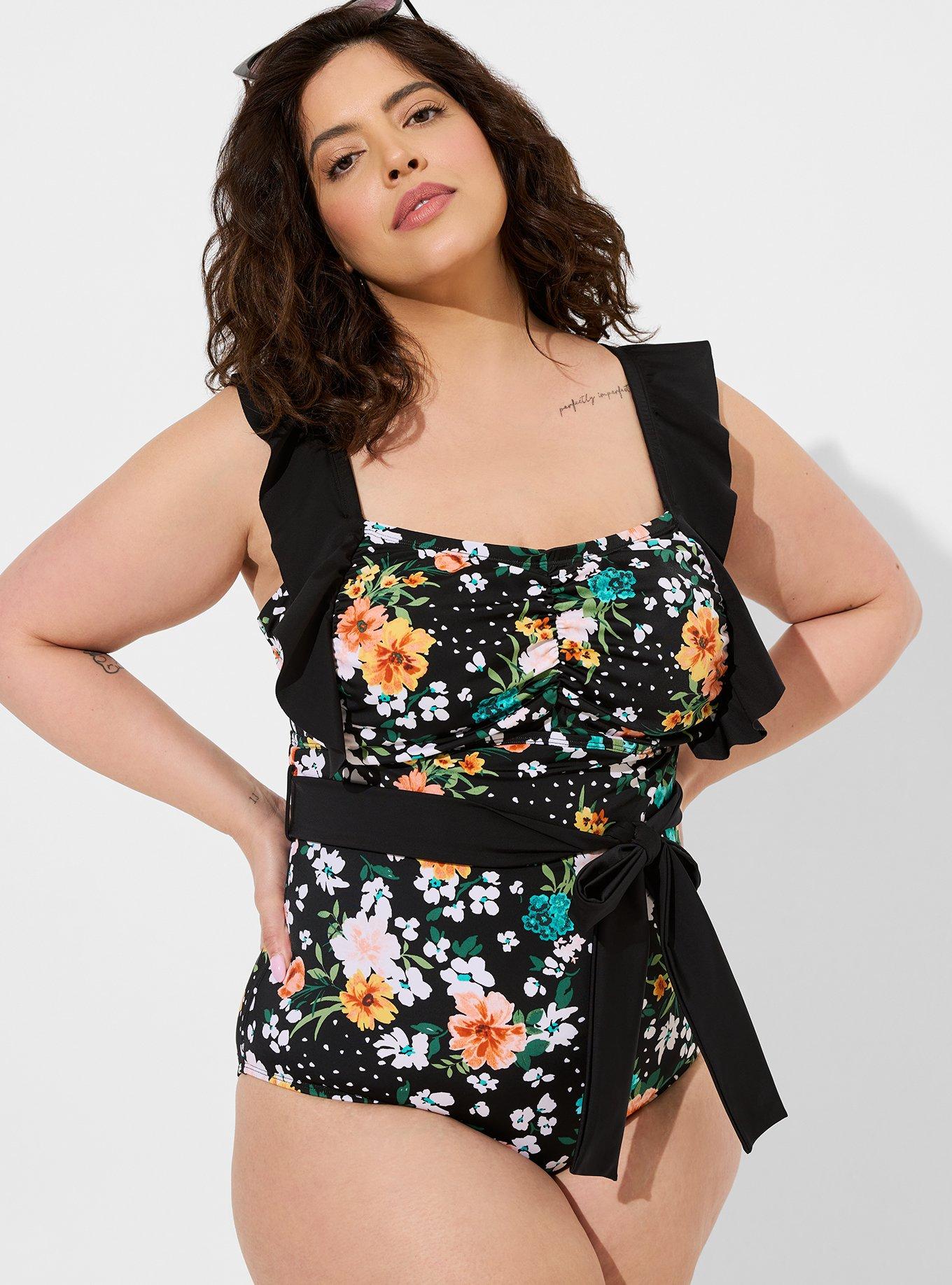 Plus Size - Wireless Bandeau Belted One Piece Swimsuit - Torrid