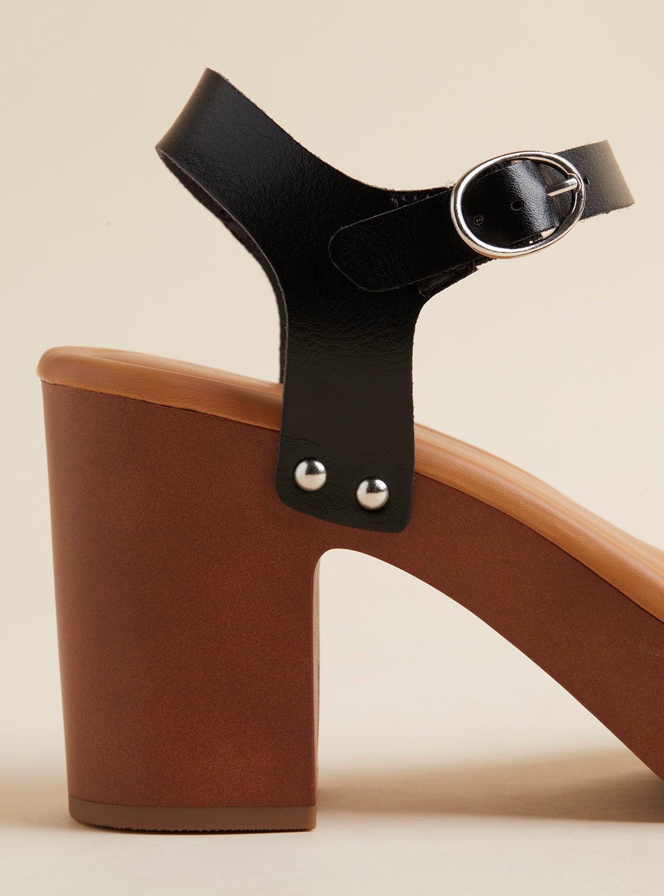 Plus Size Square Toe Wood Heel (WW), BLACK FAUX LEATHER, alternate