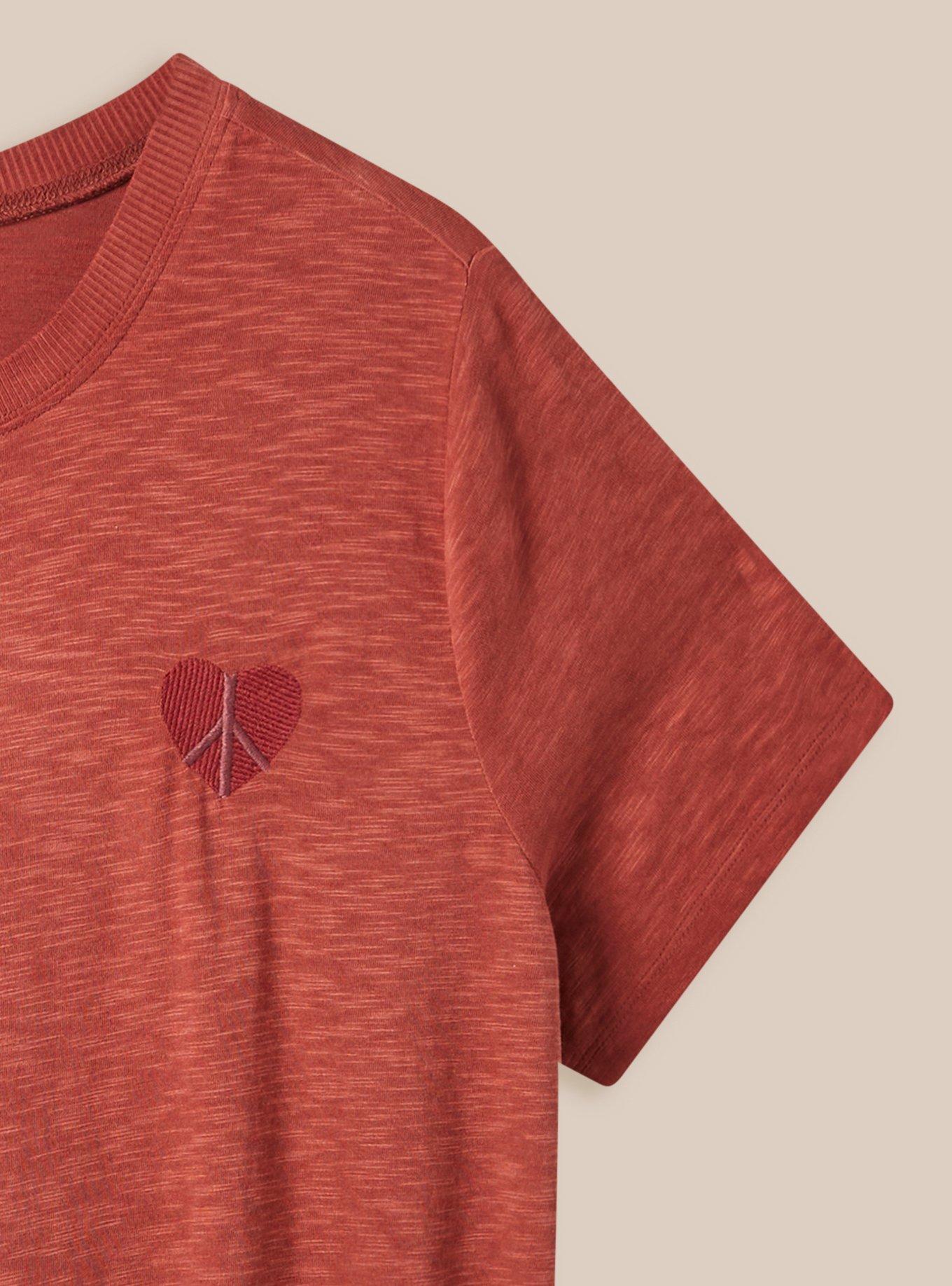 Plus Size Peace Heart Vintage Crew Neck Embroidery Tee, , alternate