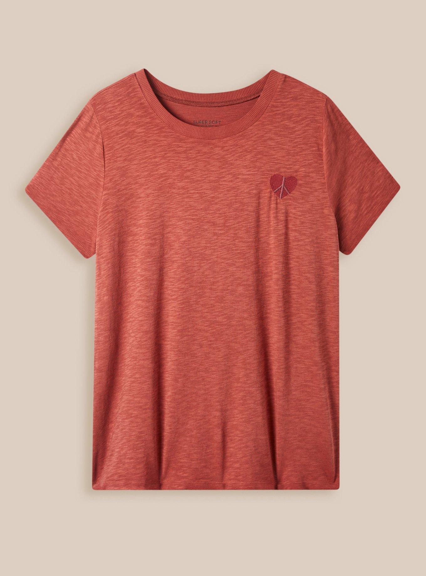 Plus Size Peace Heart Vintage Crew Neck Embroidery Tee, , hi-res