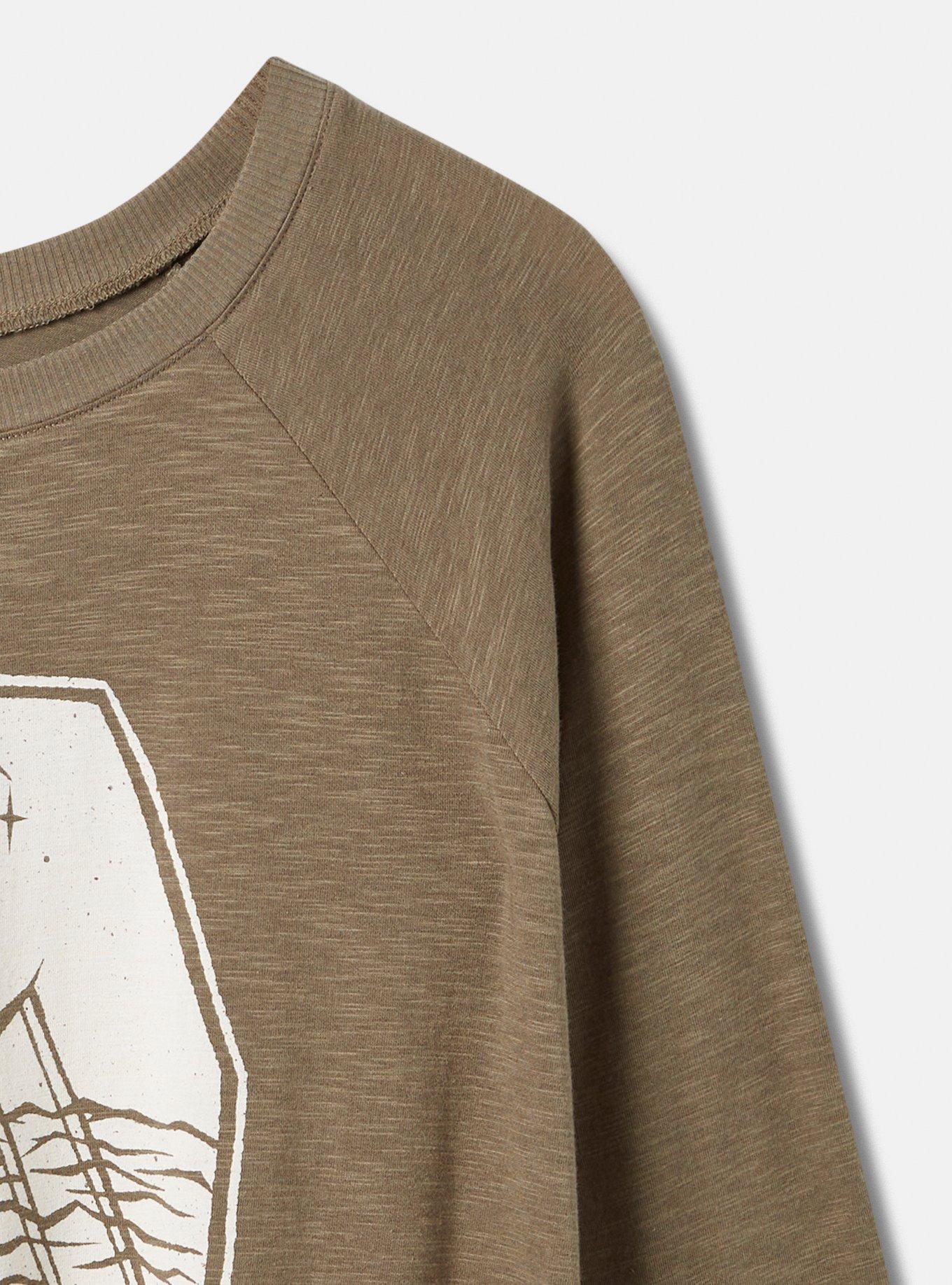 Plus Size Woodcut Moon Classic Fit Super Soft Slub Crew Neck Elbow Sleeve Raglan , OLIVE, alternate