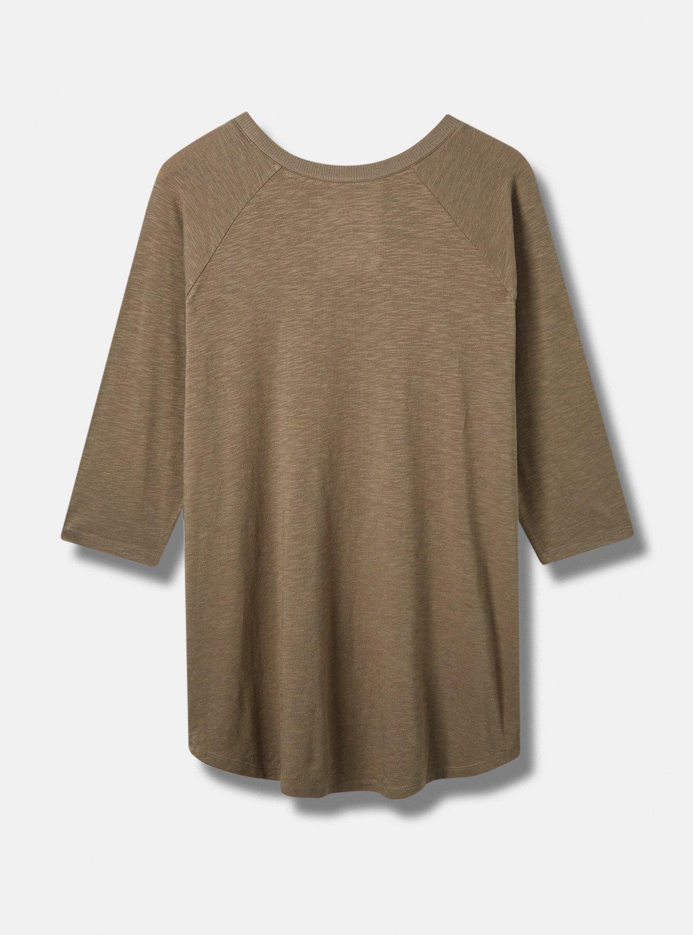 Plus Size Woodcut Moon Classic Fit Super Soft Slub Crew Neck Elbow Sleeve Raglan , OLIVE, alternate