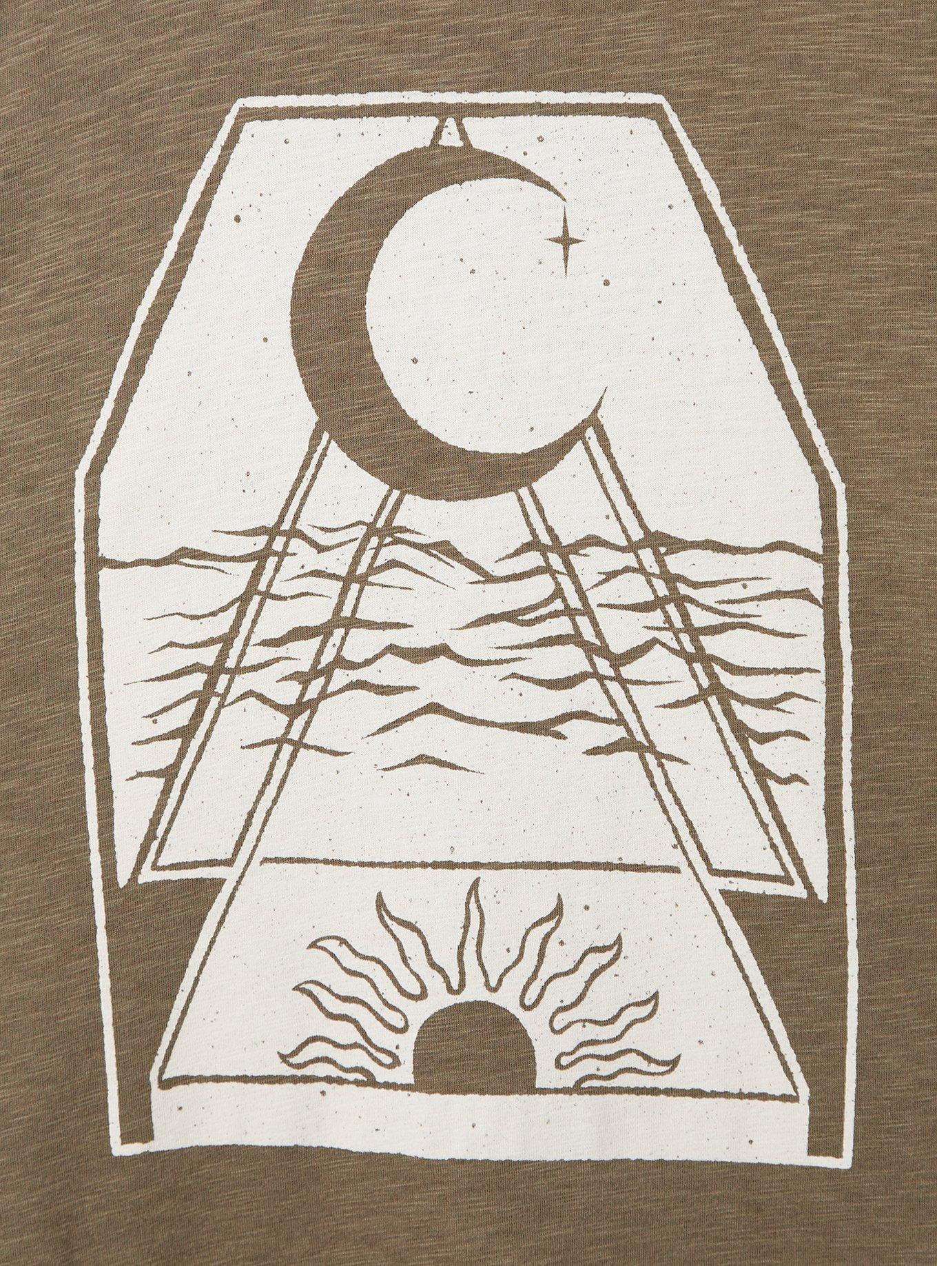 Plus Size Woodcut Moon Classic Fit Super Soft Slub Crew Neck Elbow Sleeve Raglan , OLIVE, alternate