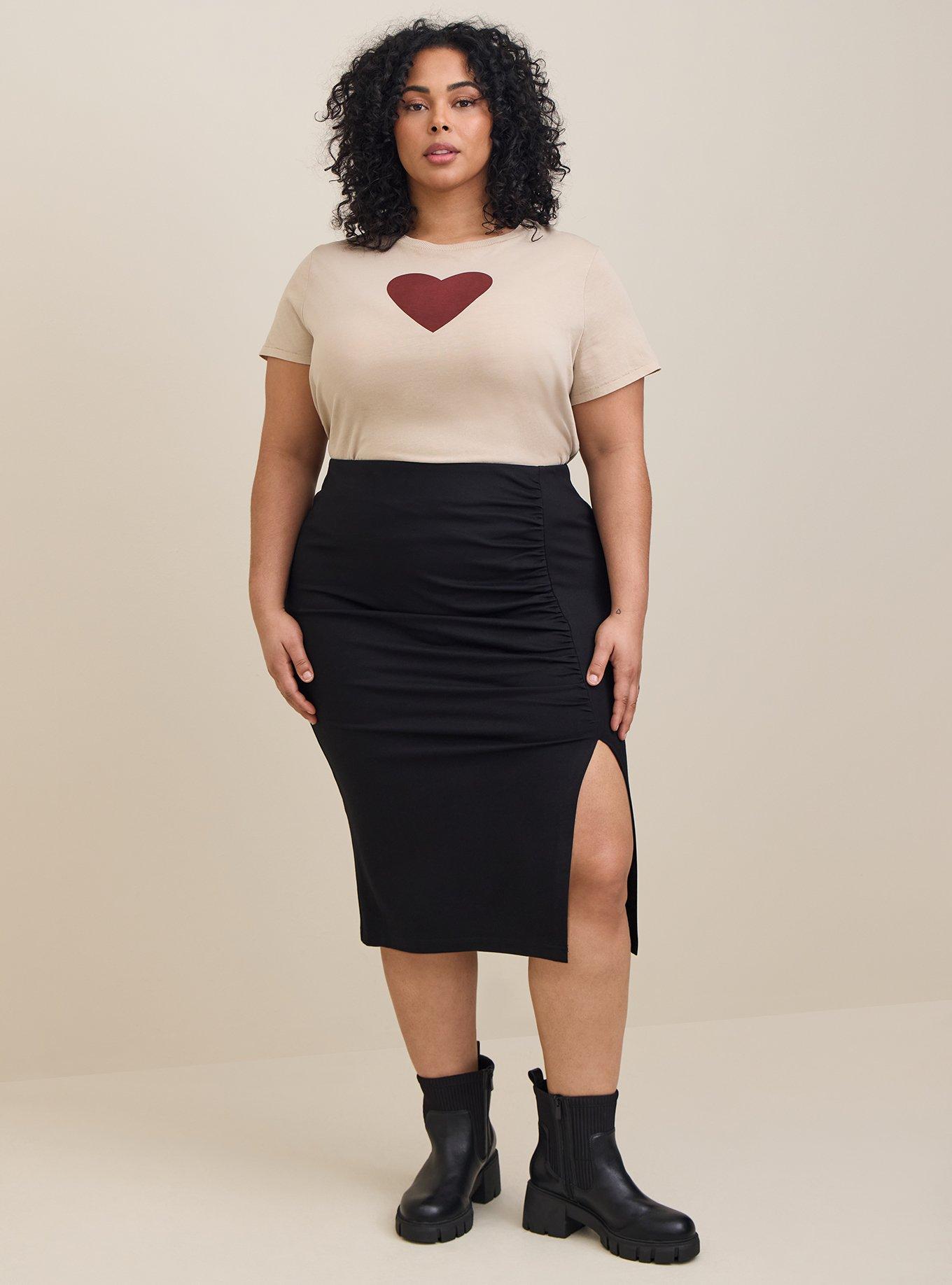 Plus Size Midi Studio Luxe Ponte Cinched Pencil Skirt, DEEP BLACK, hi-res