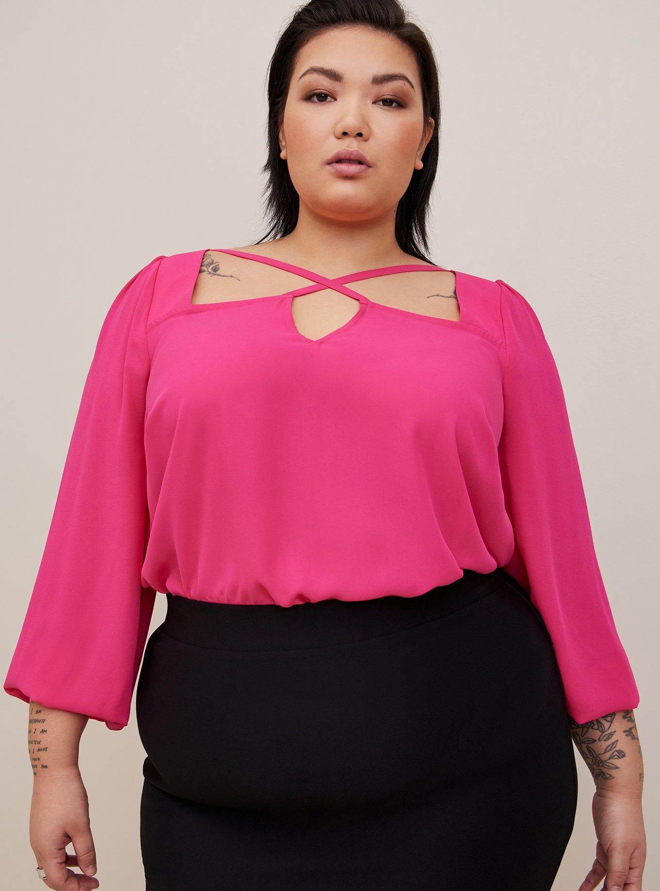 Plus Size - Georgette Keyhole Long Sleeve Blouse - Torrid