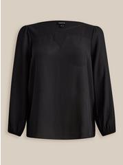 Plus Size Georgette Keyhole Long Sleeve Blouse, DEEP BLACK, hi-res