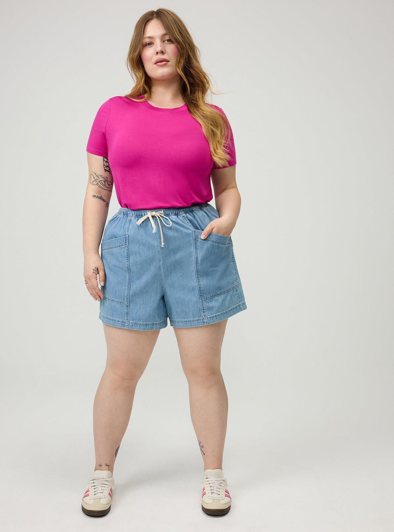 Plus Size Perfect Super Soft Crew Tee, FUCHSIA RED, alternate