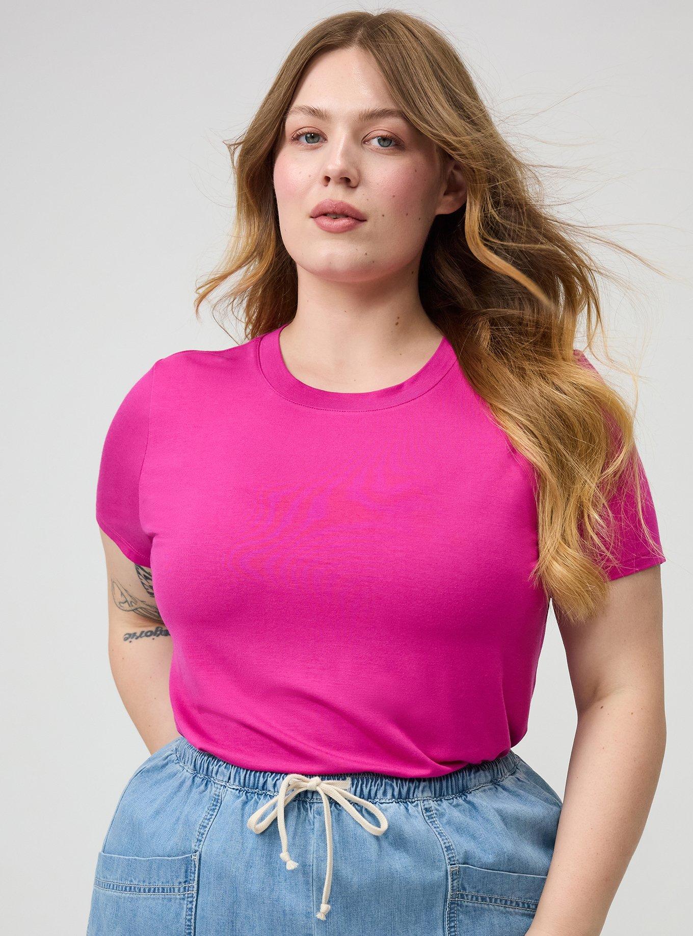 Plus Size Perfect Super Soft Crew Tee, FUCHSIA RED, alternate