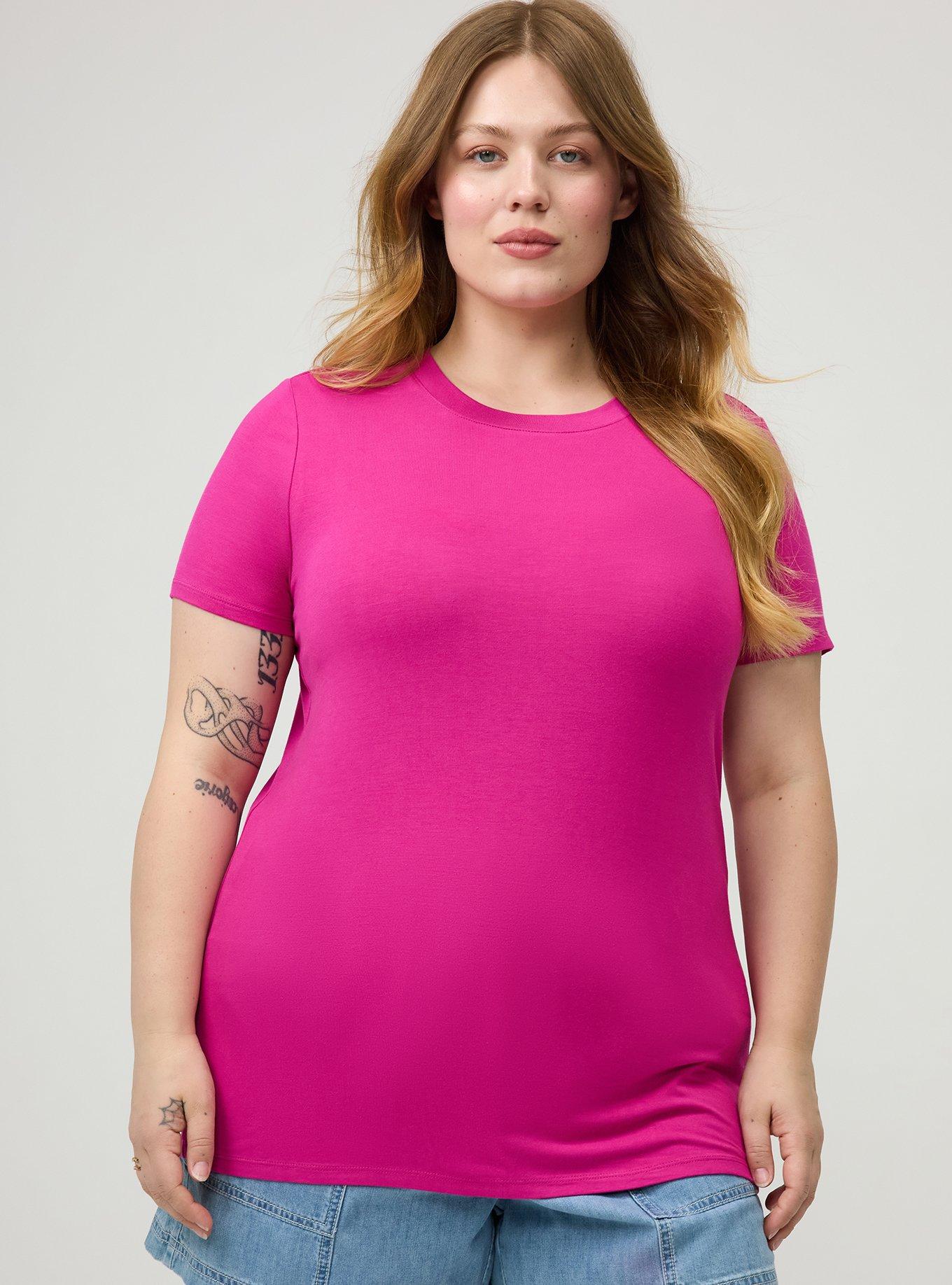 Plus Size Perfect Super Soft Crew Tee, FUCHSIA RED, hi-res
