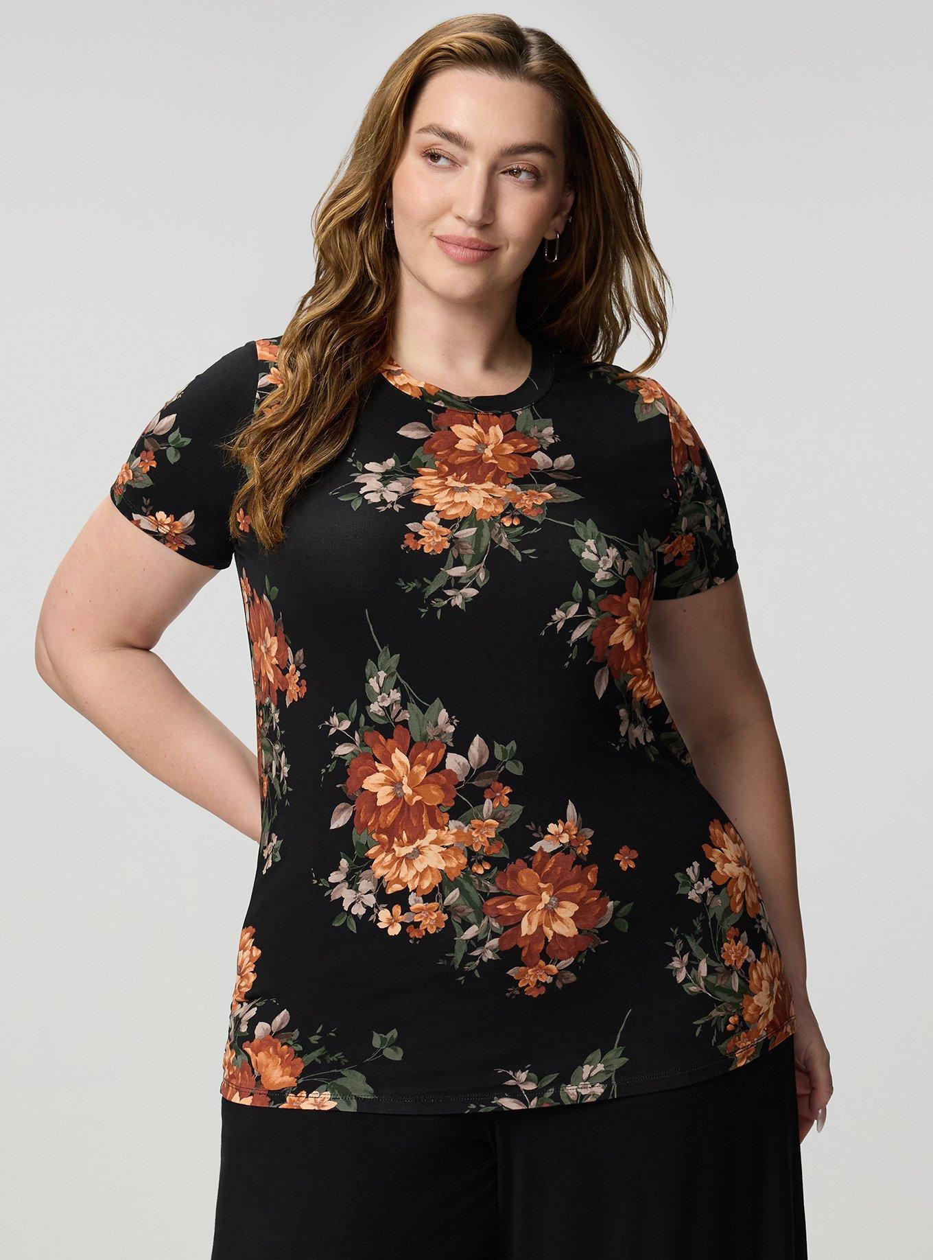 Perfect Super Soft Crew Tee, CELEBRATION FLORAL TERRACOTTA, hi-res