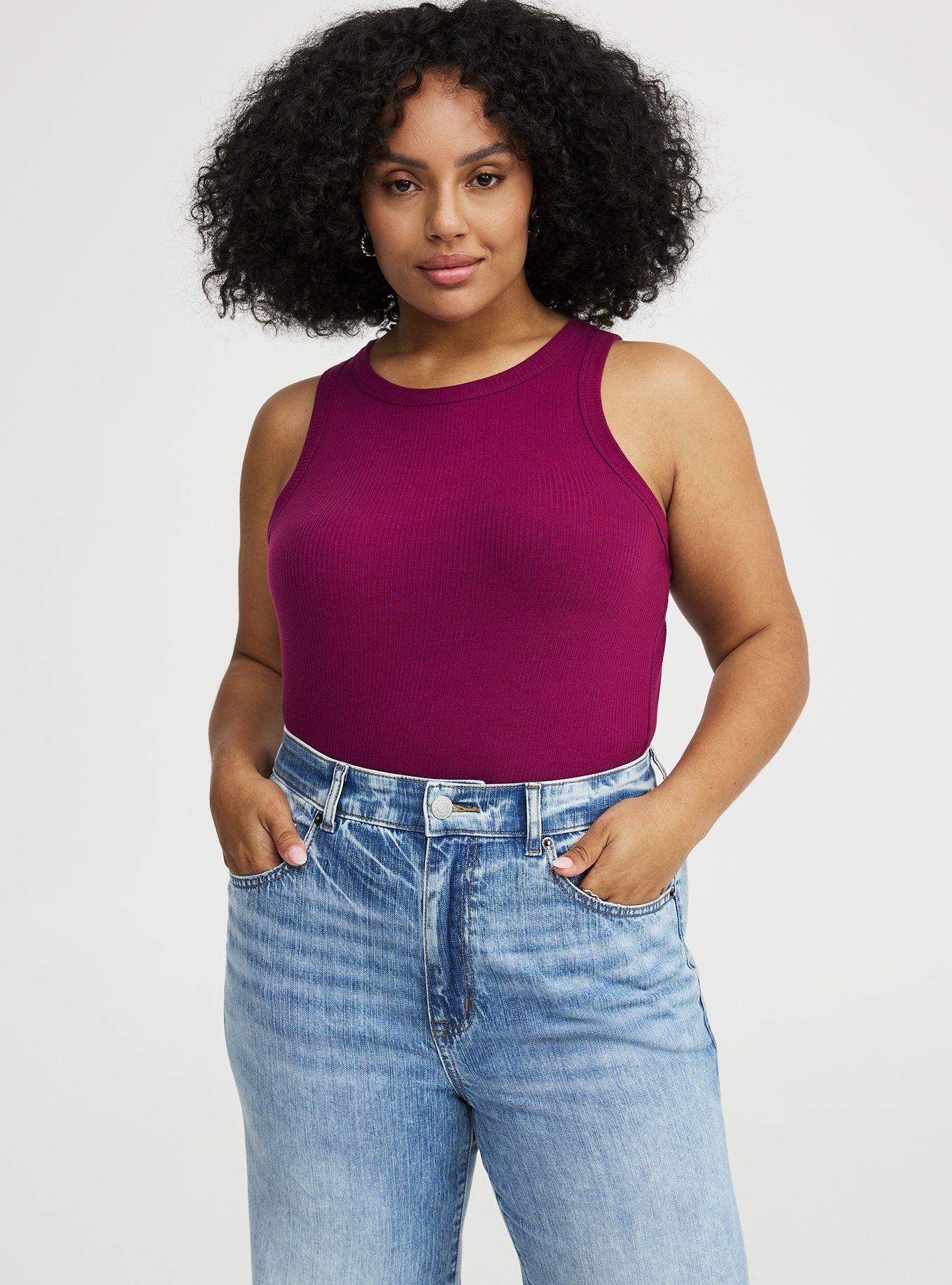 Super Soft Rib High Neck Tank, PURPLE POTION, alternate