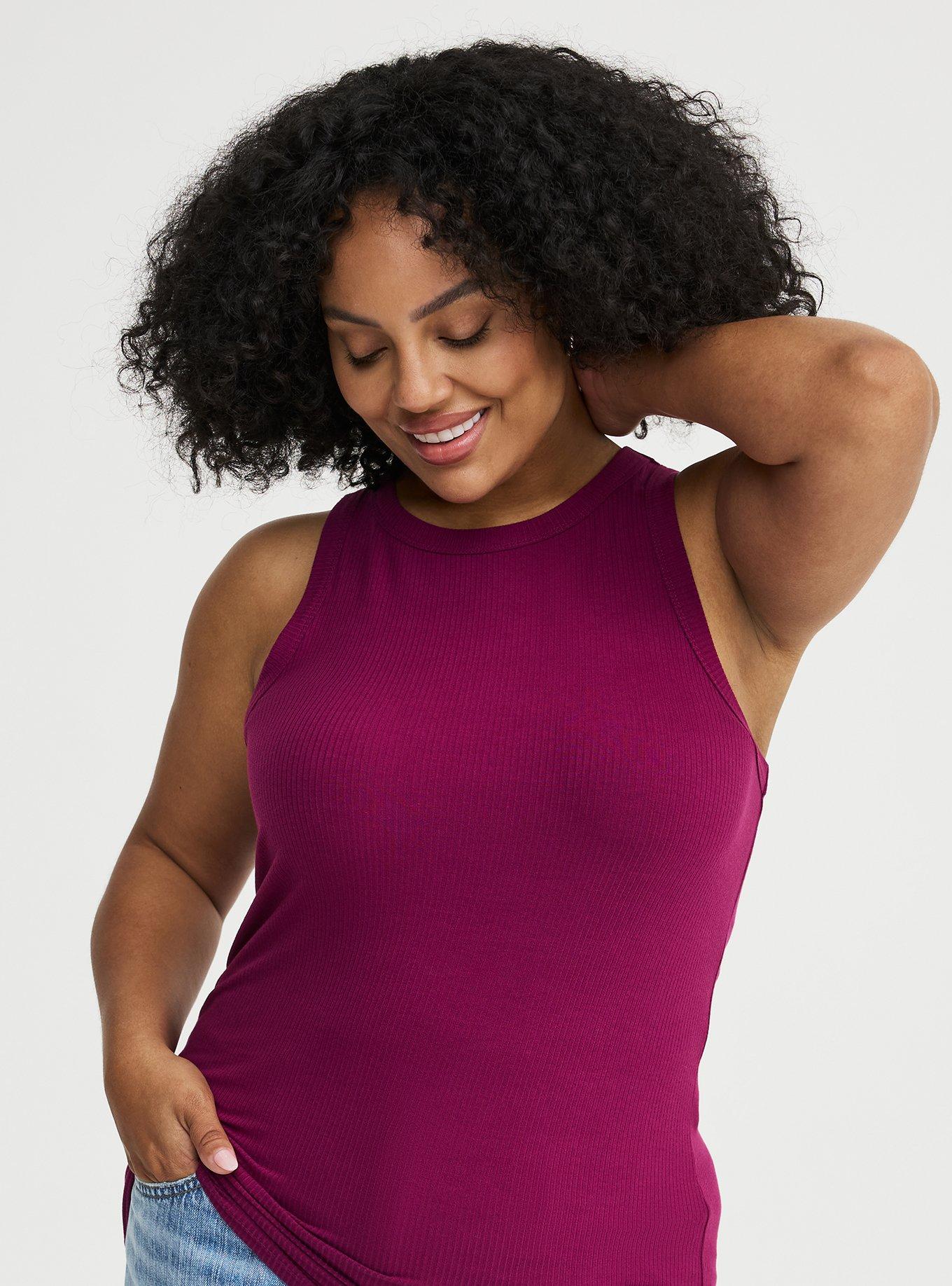 Super Soft Rib High Neck Tank, PURPLE POTION, alternate