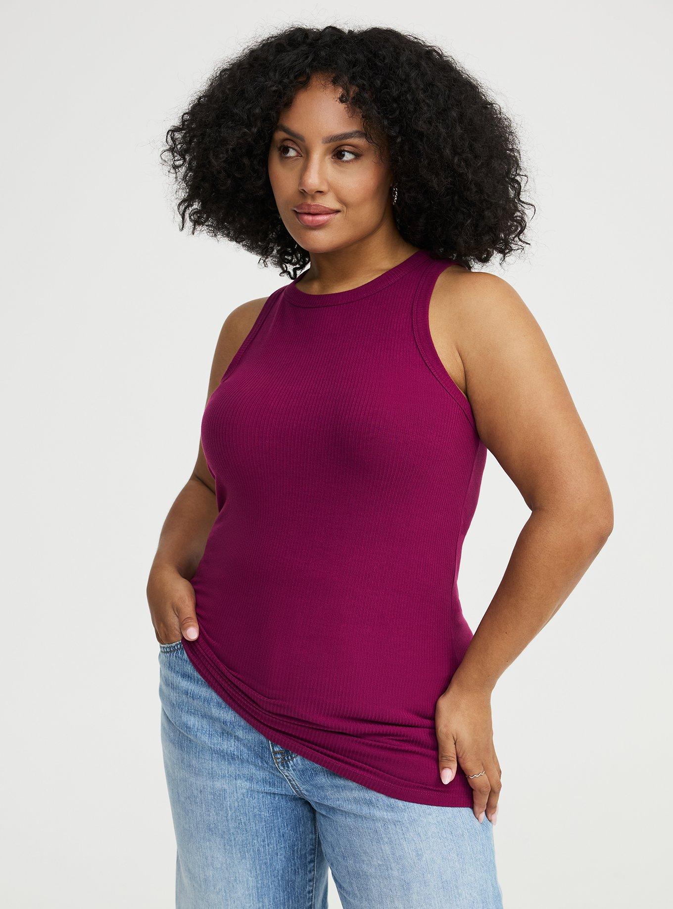 Super Soft Rib High Neck Tank, PURPLE POTION, hi-res