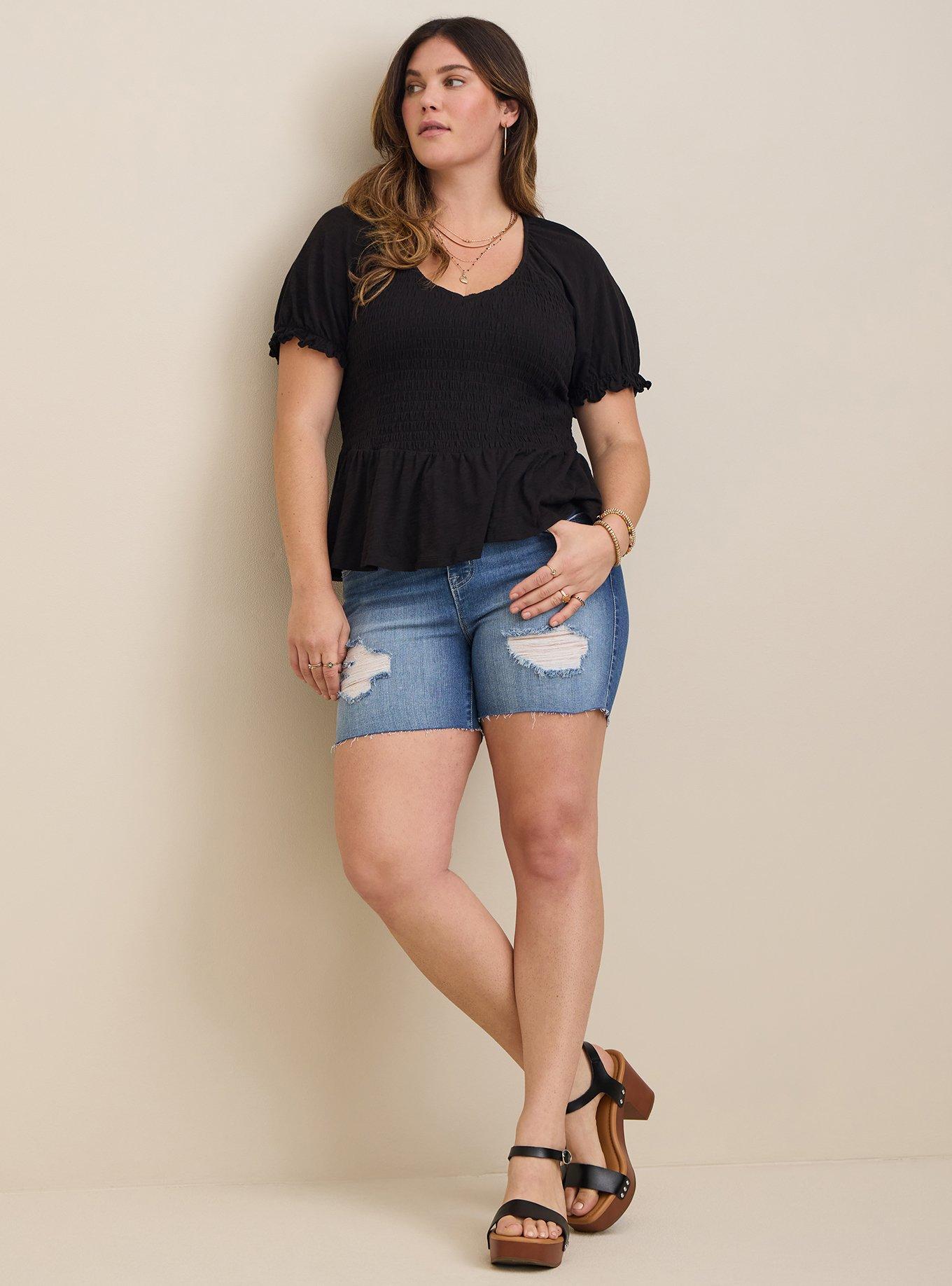 Plus Size - Peplum Smocked Short Sleeve Top - Torrid