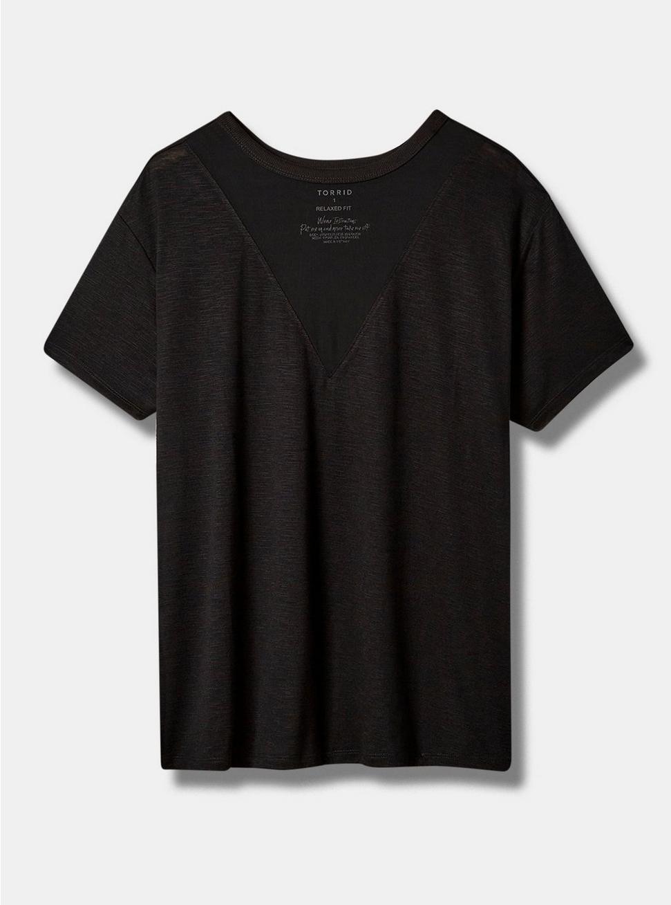 Relaxed Fit Feather Soft Slub V-Mesh Inset Tee, DEEP BLACK, hi-res
