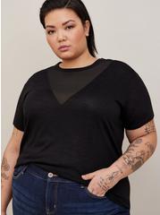 Relaxed Fit Feather Soft Slub V-Mesh Inset Tee, DEEP BLACK, hi-res