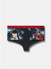 Plus Size Disney Mulan Cotton Mid Rise Boyshort Panty, BLACK RED, hi-res