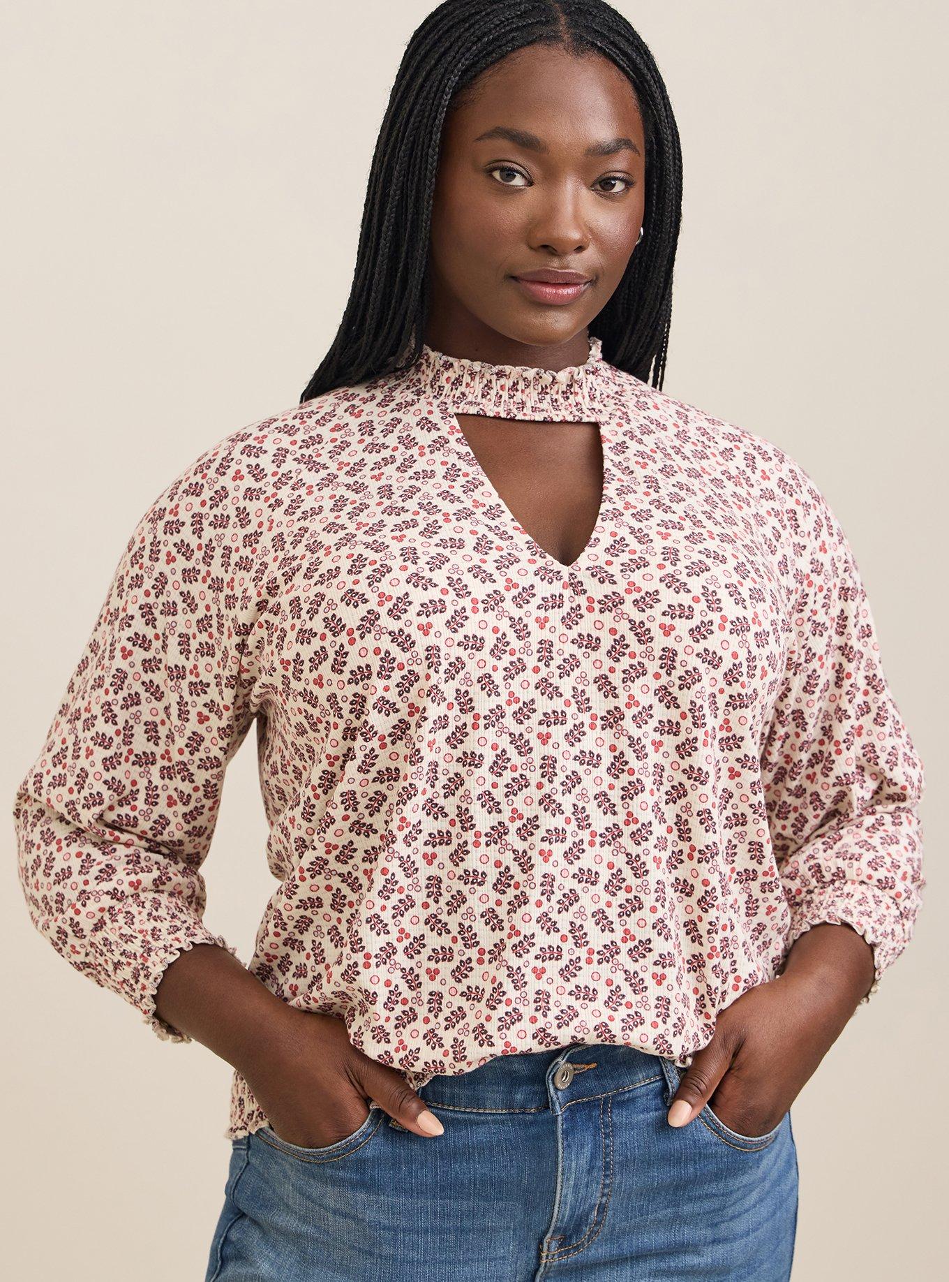 Plus Size Textured Jersey Choker Neck Smocked Bottom Top Torrid