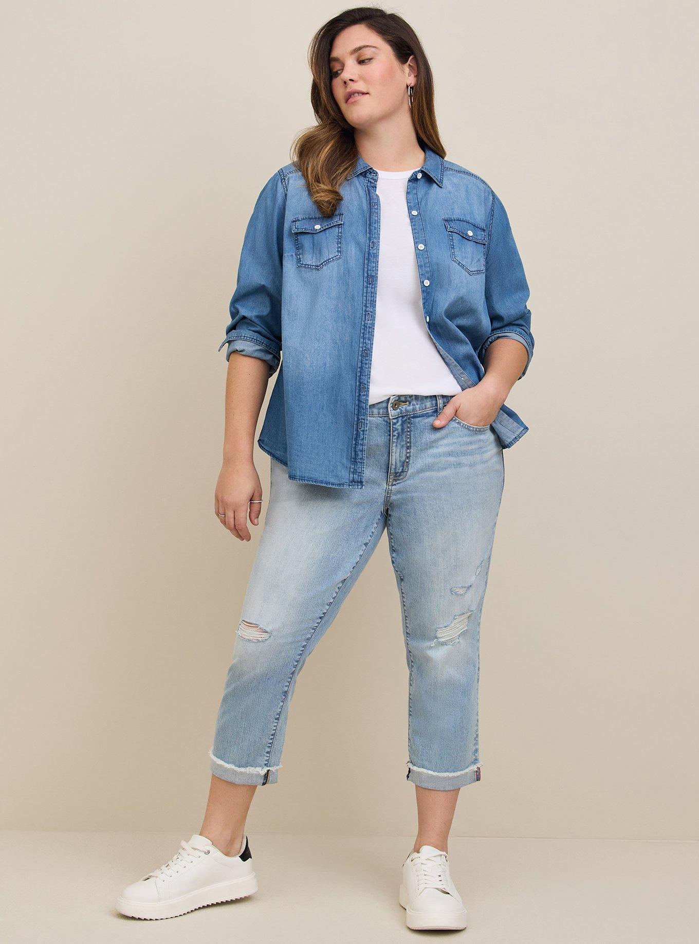 Plus Size - Crop Boyfriend Straight Vintage Stretch Mid-Rise Jean