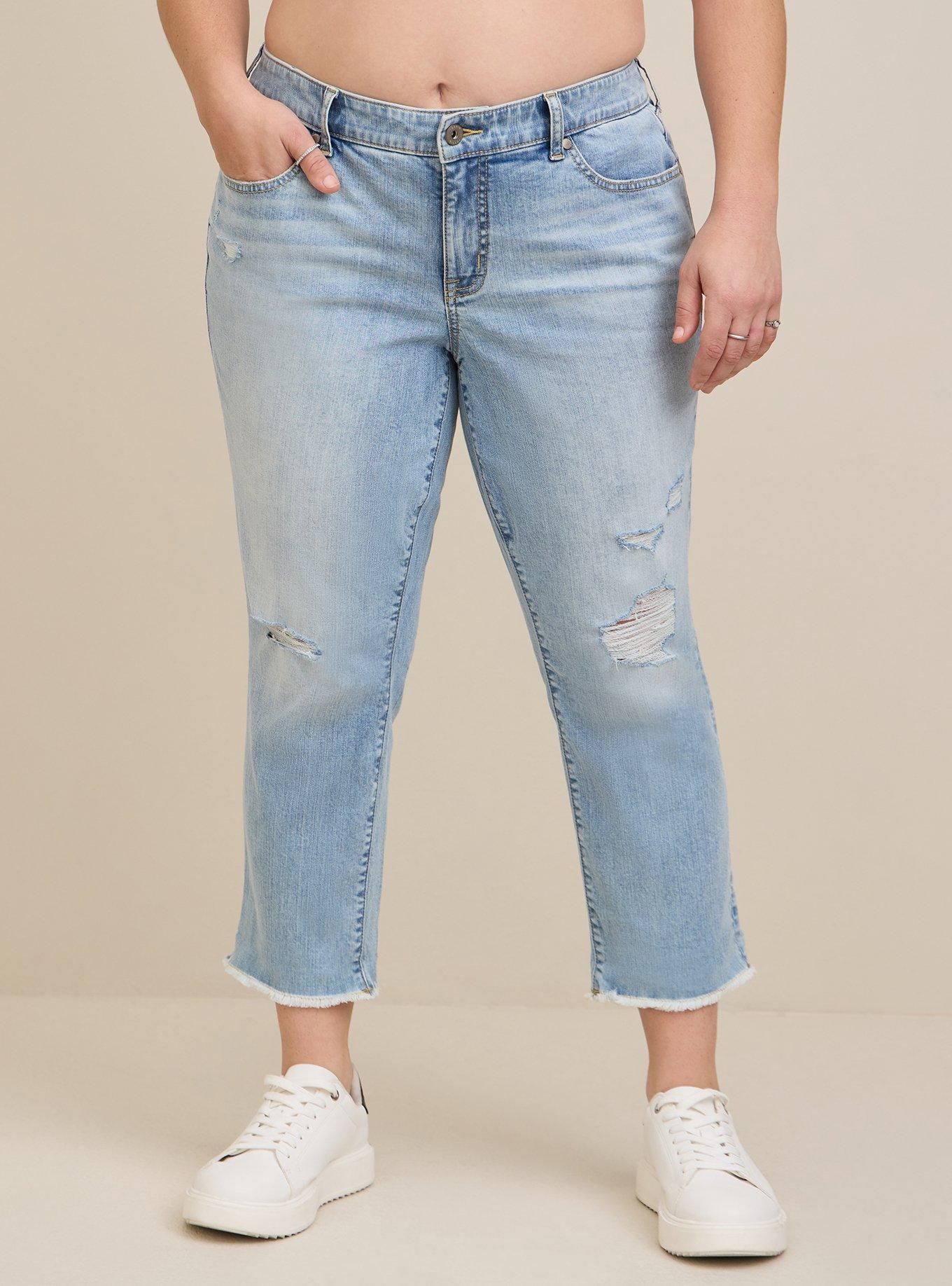 Plus Size - Crop Boyfriend Straight Vintage Stretch Mid-Rise Jean