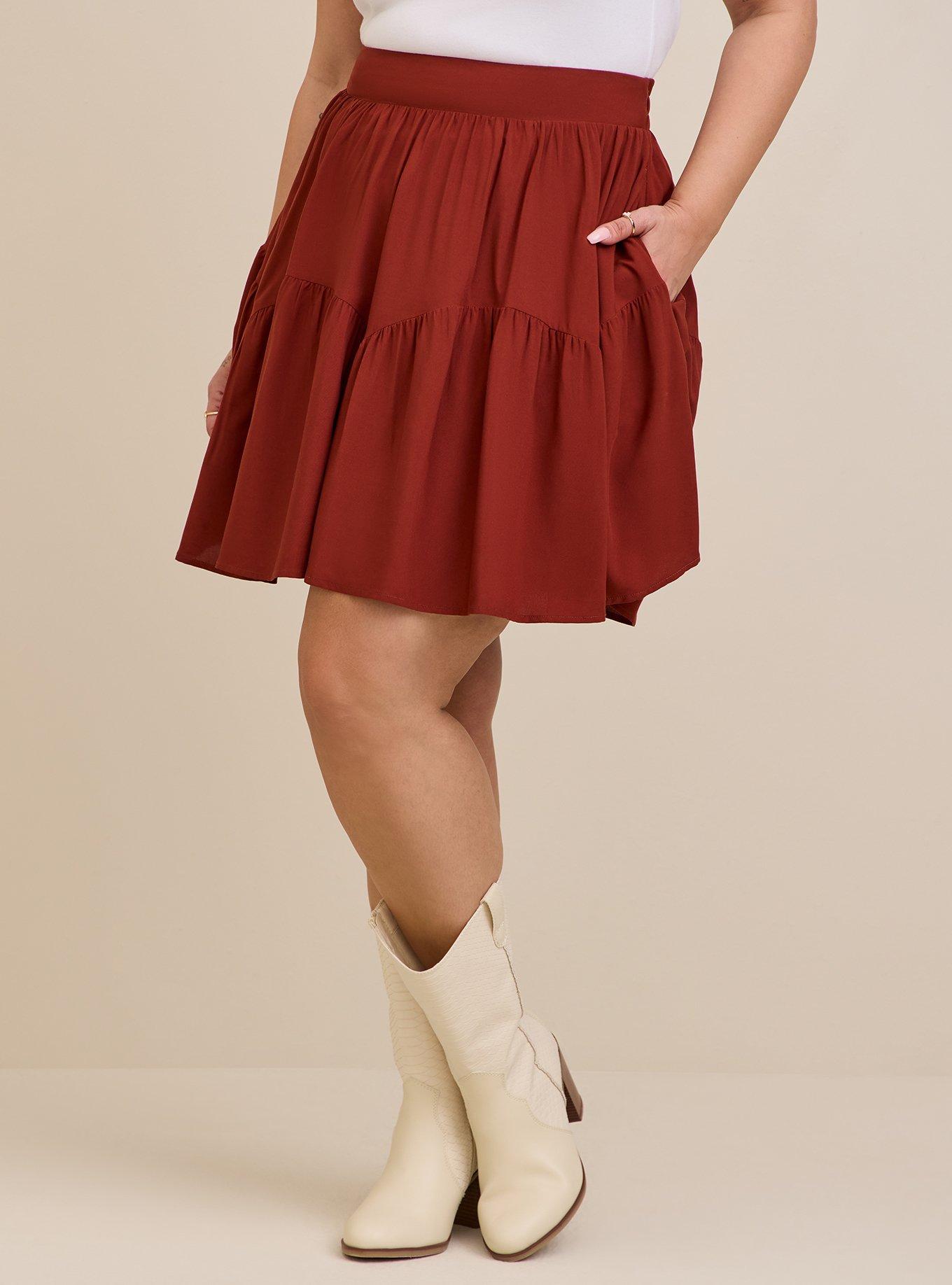 Mini Challis Tiered Skater Skirt, BRICK, alternate