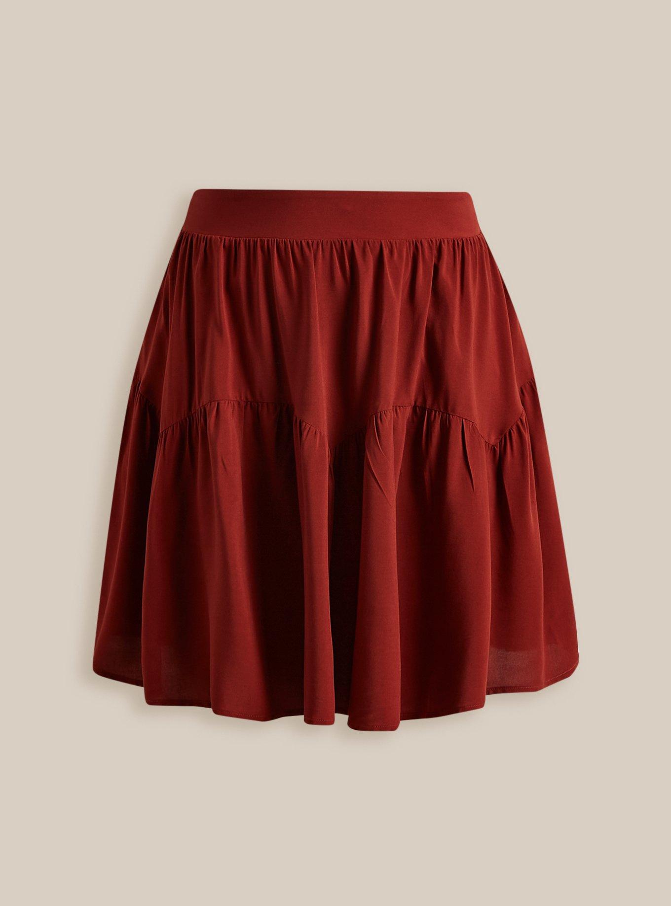 Mini Challis Tiered Skater Skirt, BRICK, hi-res