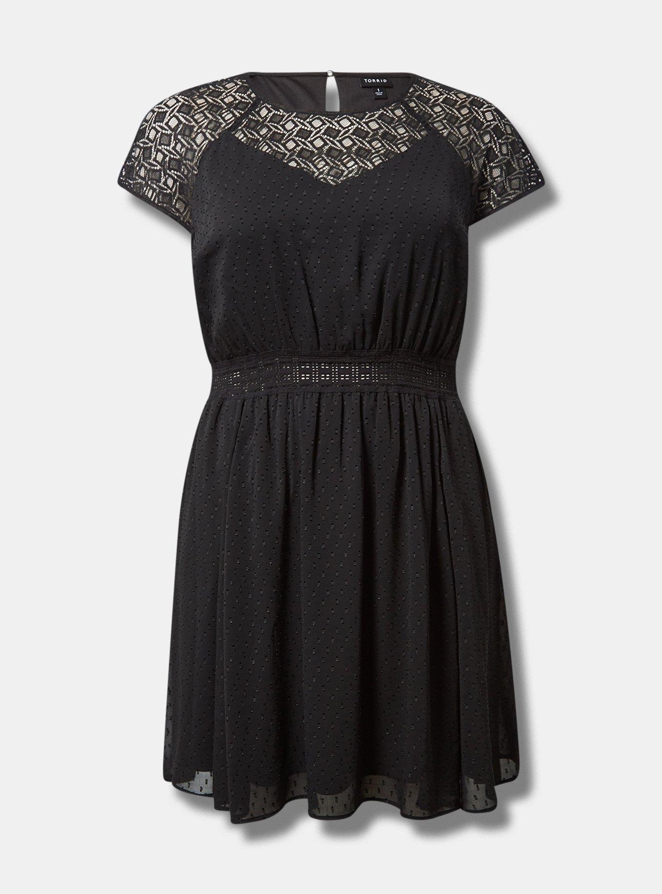 Plus Size - Mini Clip Dot Crochet Lace Skater Dress - Torrid