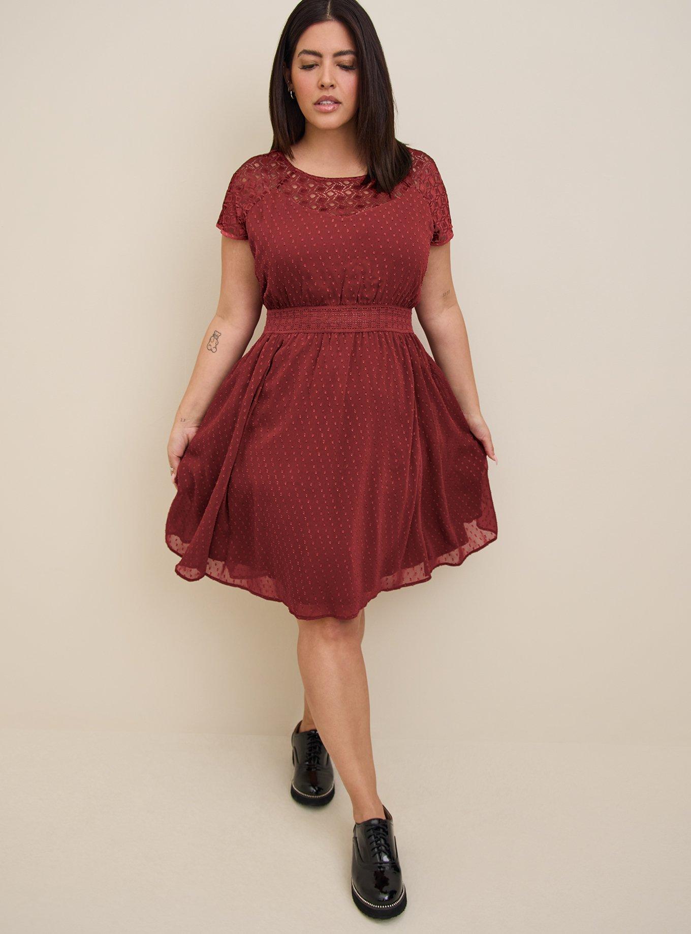 Mini Clip Dot Crochet Lace Skater Dress, NEW MAROON, alternate