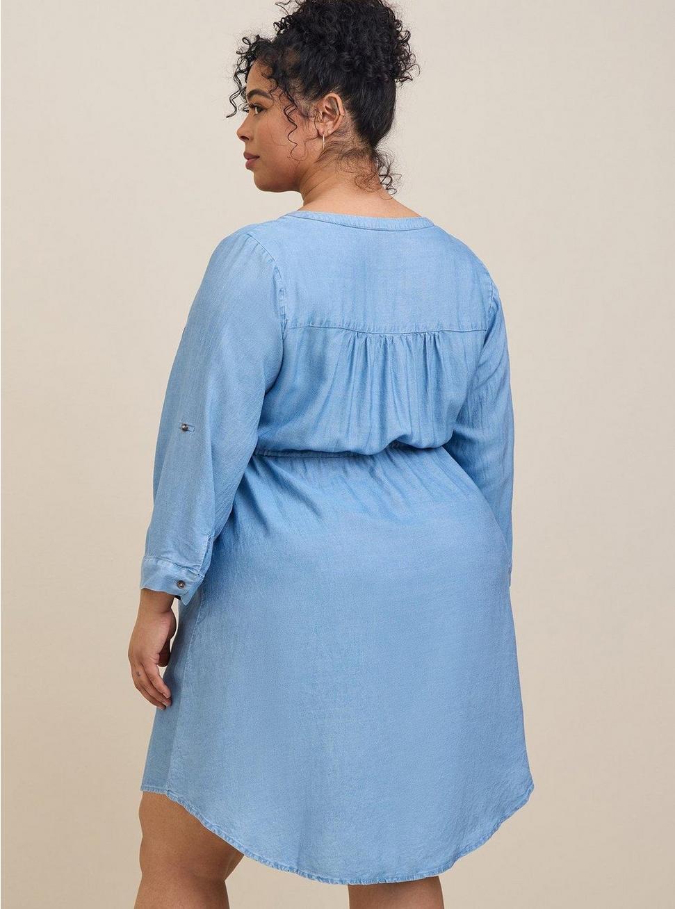 Mini Chambray Zip Front Shirt Dress, MEDIUM WASH, alternate