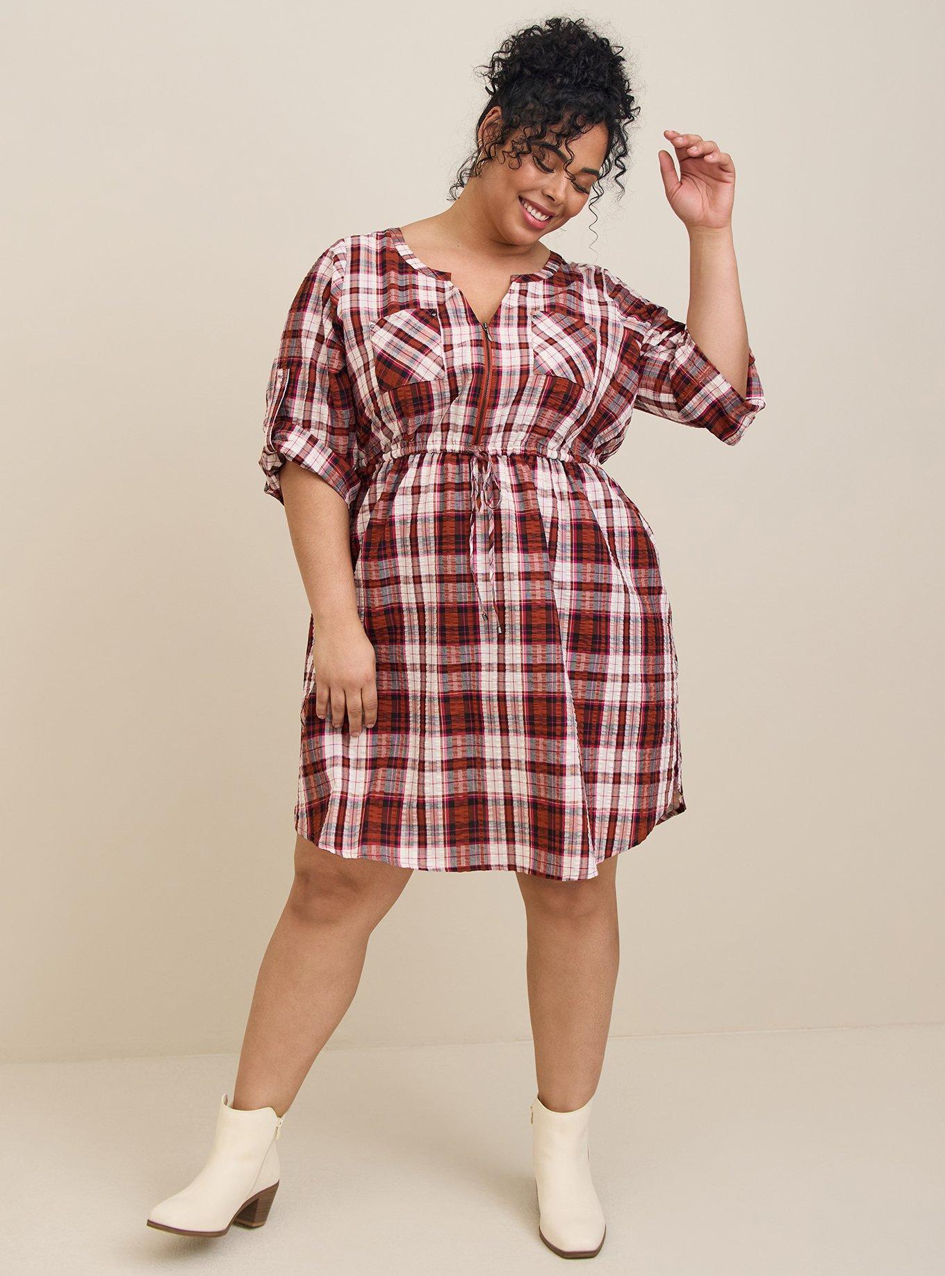 Plus Size - Mini Seer Sucker Zip-Front Shirt Dress - Torrid