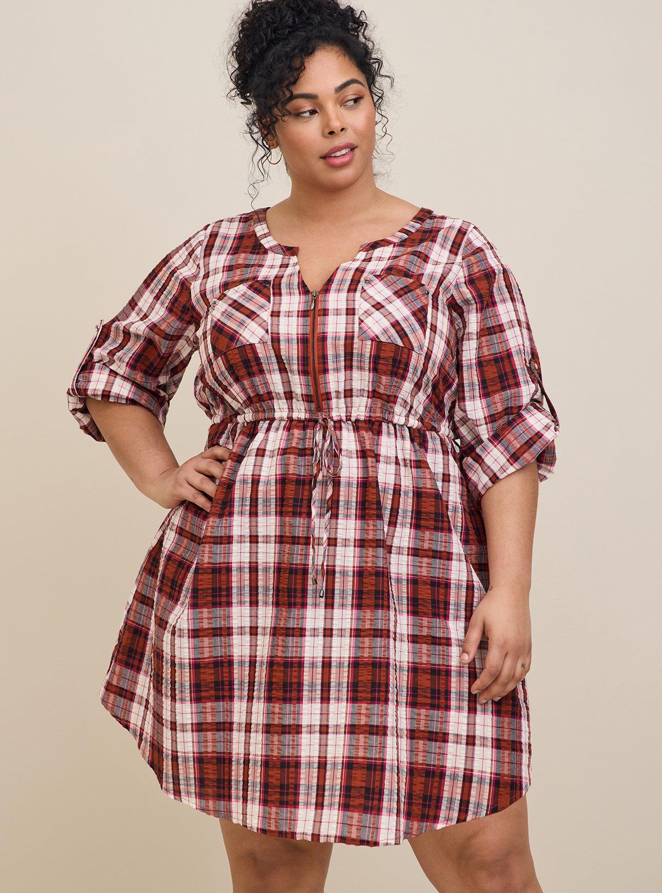 Plus Size - Mini Seer Sucker Zip-Front Shirt Dress - Torrid