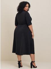 Plus Size Midi Studio Crepe De Chine Collared Shirt Dress, BLACK, alternate