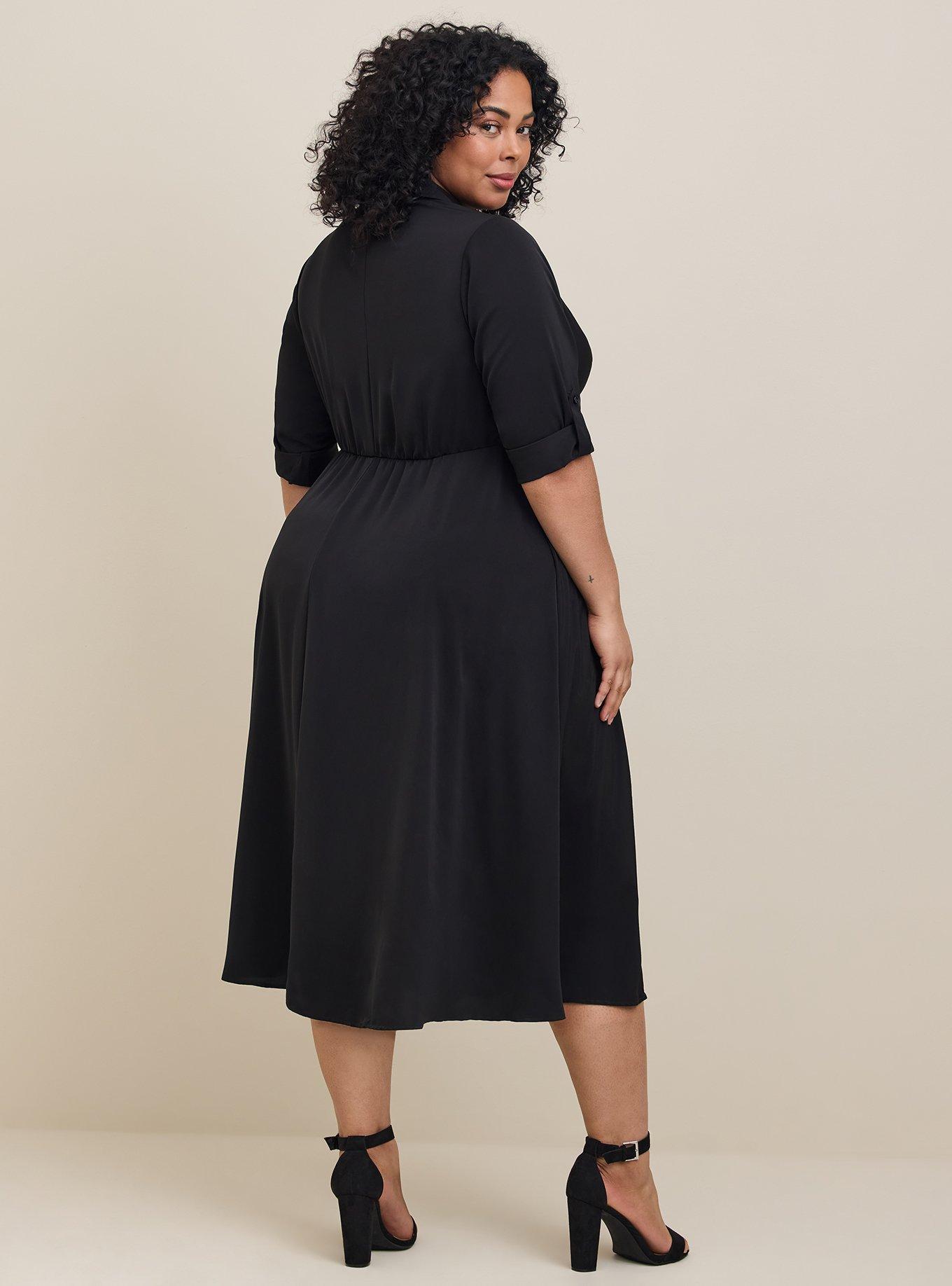 Midi Studio Crepe De Chine Collared Shirt Dress, BLACK, alternate
