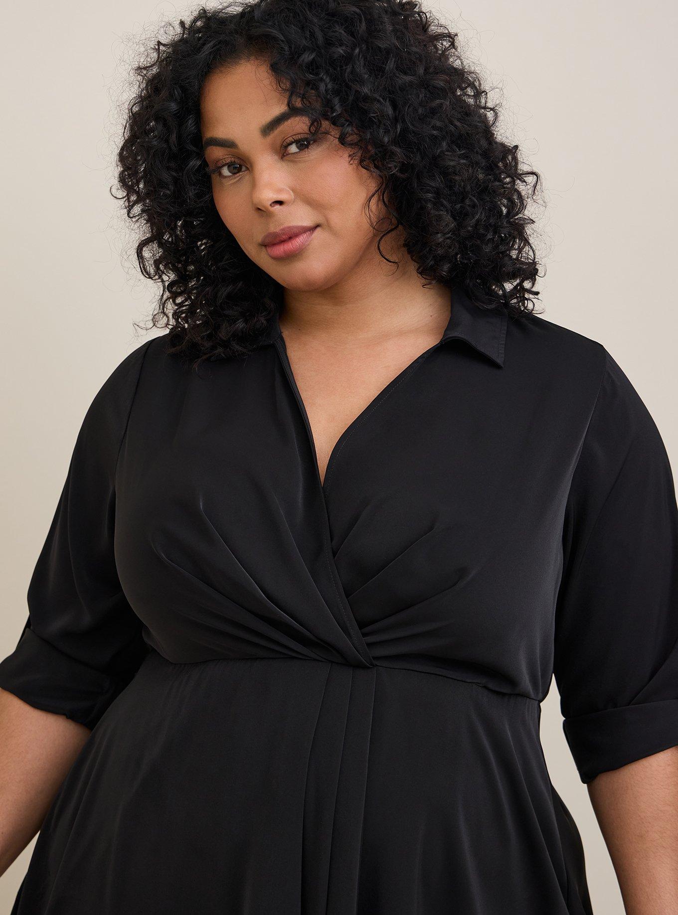 Midi Studio Crepe De Chine Collared Shirt Dress, BLACK, alternate