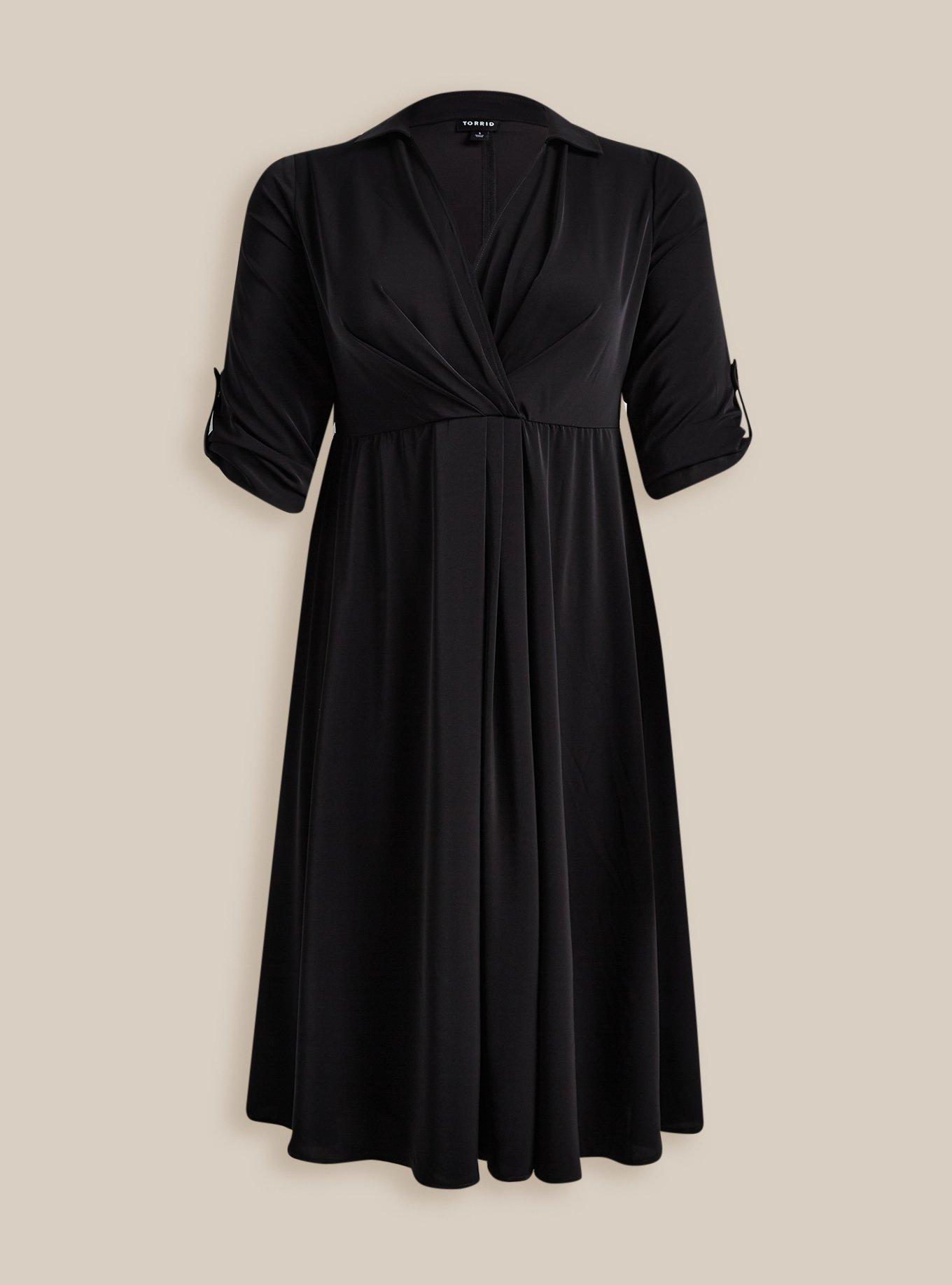 Midi Studio Crepe De Chine Collared Shirt Dress, BLACK, hi-res