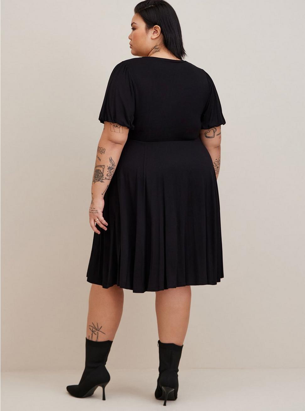 Plus Size Mini Super Soft Balloon Sleeve Aline Dress, DEEP BLACK, alternate