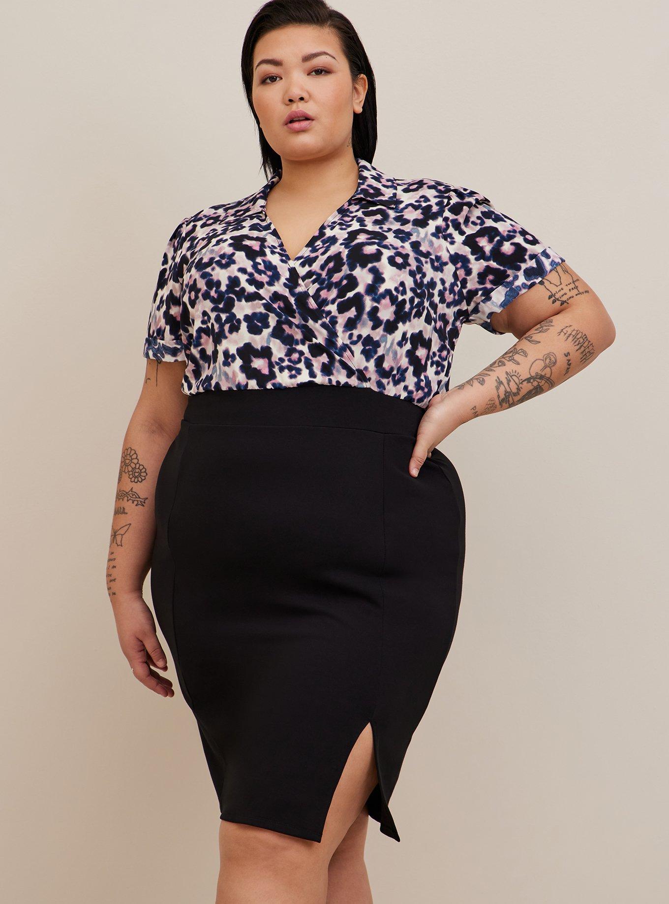 Plus Size - At The Knee Ponte Studio Crepe Bodycon Dress - Torrid