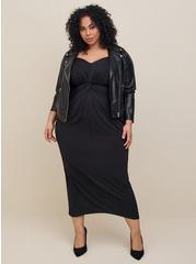 Plus Size  Maxi Ruched Front Bodycon Dress , DEEP BLACK, alternate