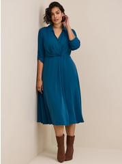 Midi Studio Crepe De Chine Collared Shirt Dress, LEGION BLUE, hi-res
