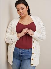 Cable Boyfriend Cardigan Sweater, IVORY, hi-res