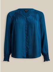 Georgette Smocked Blouson Sleeve Blouse, LEGION BLUE, hi-res