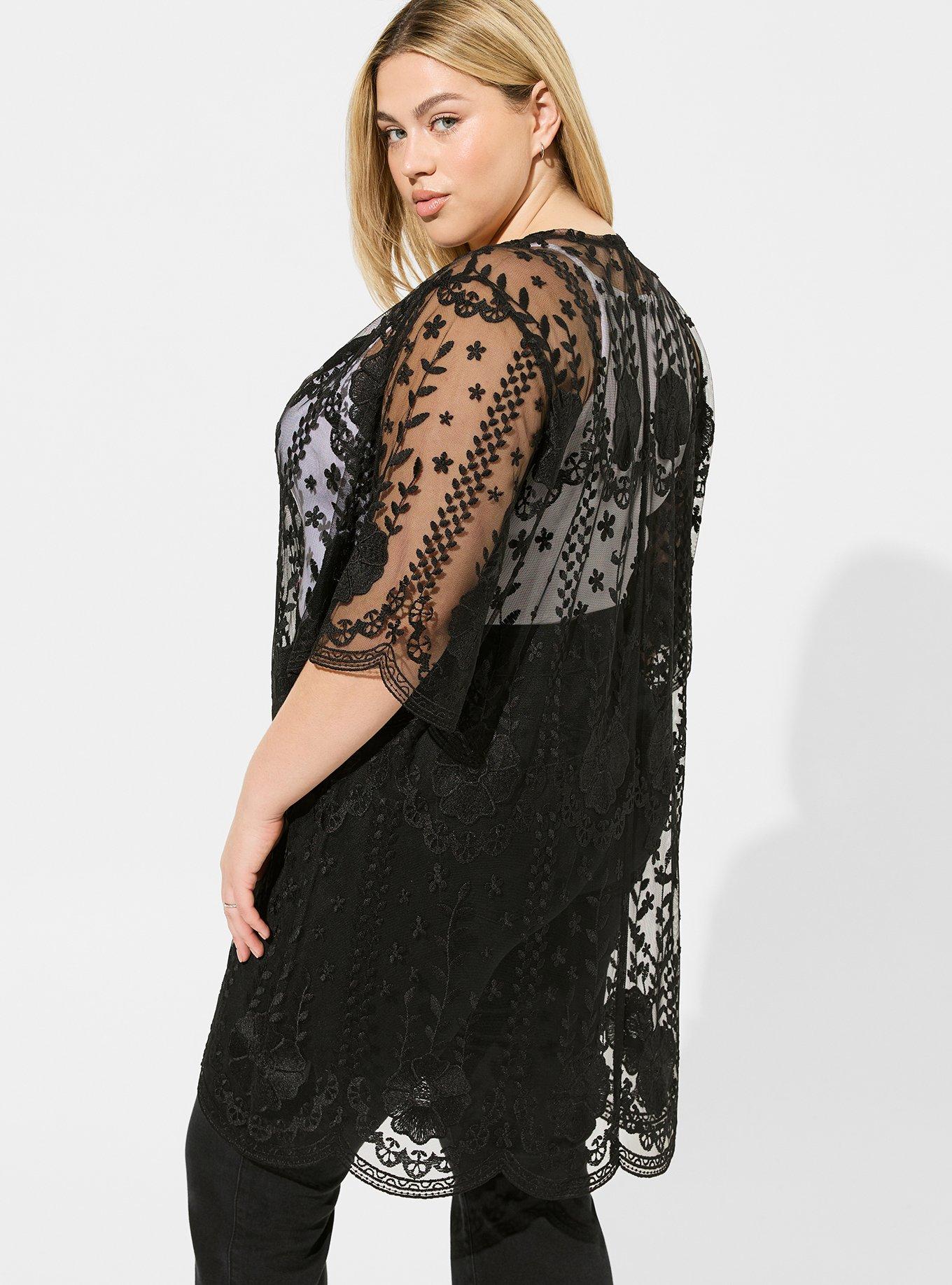 Plus Size Mesh Crochet Lace Kimono Torrid