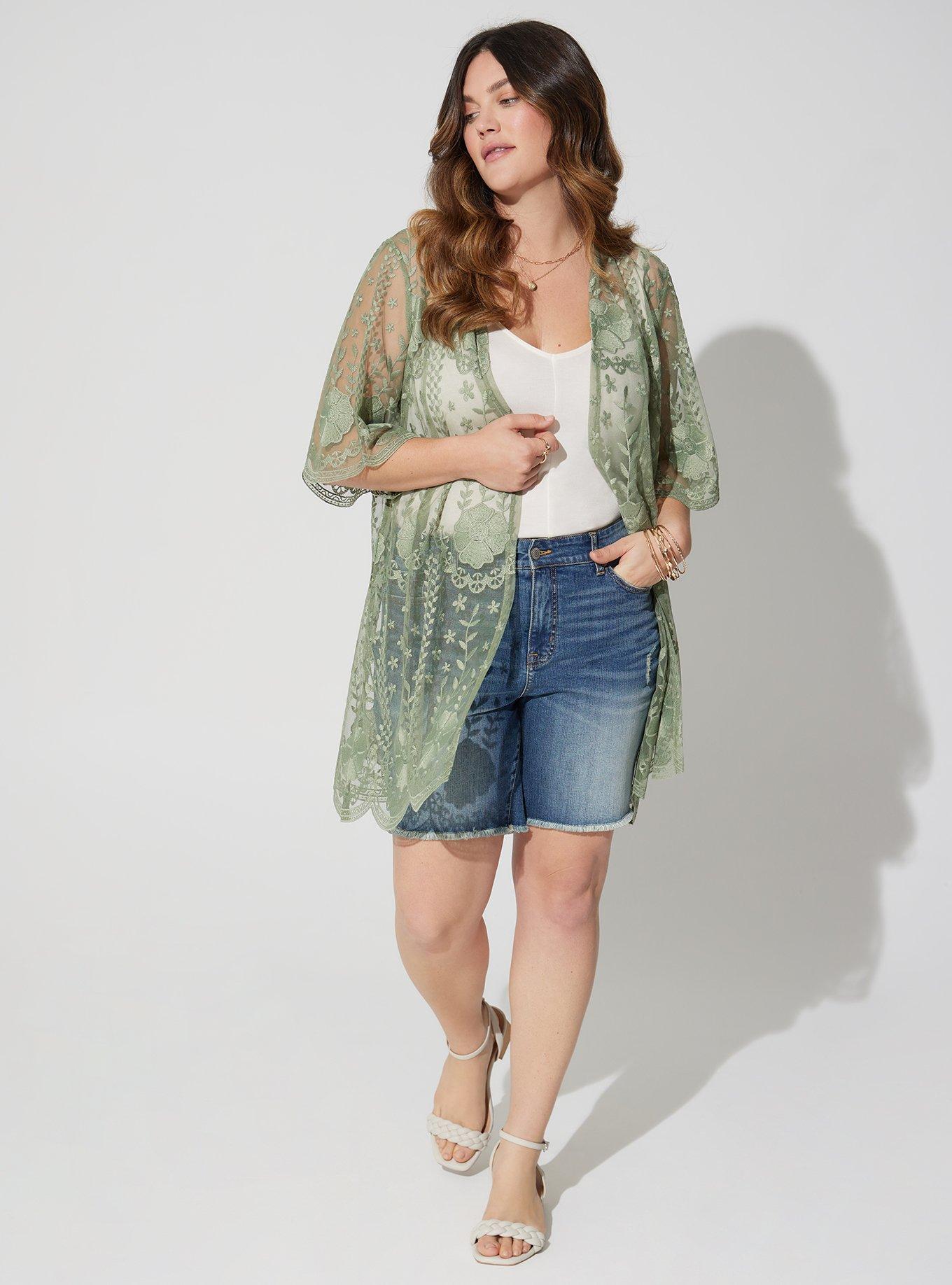 Plus Size Mesh Crochet Lace Kimono Torrid