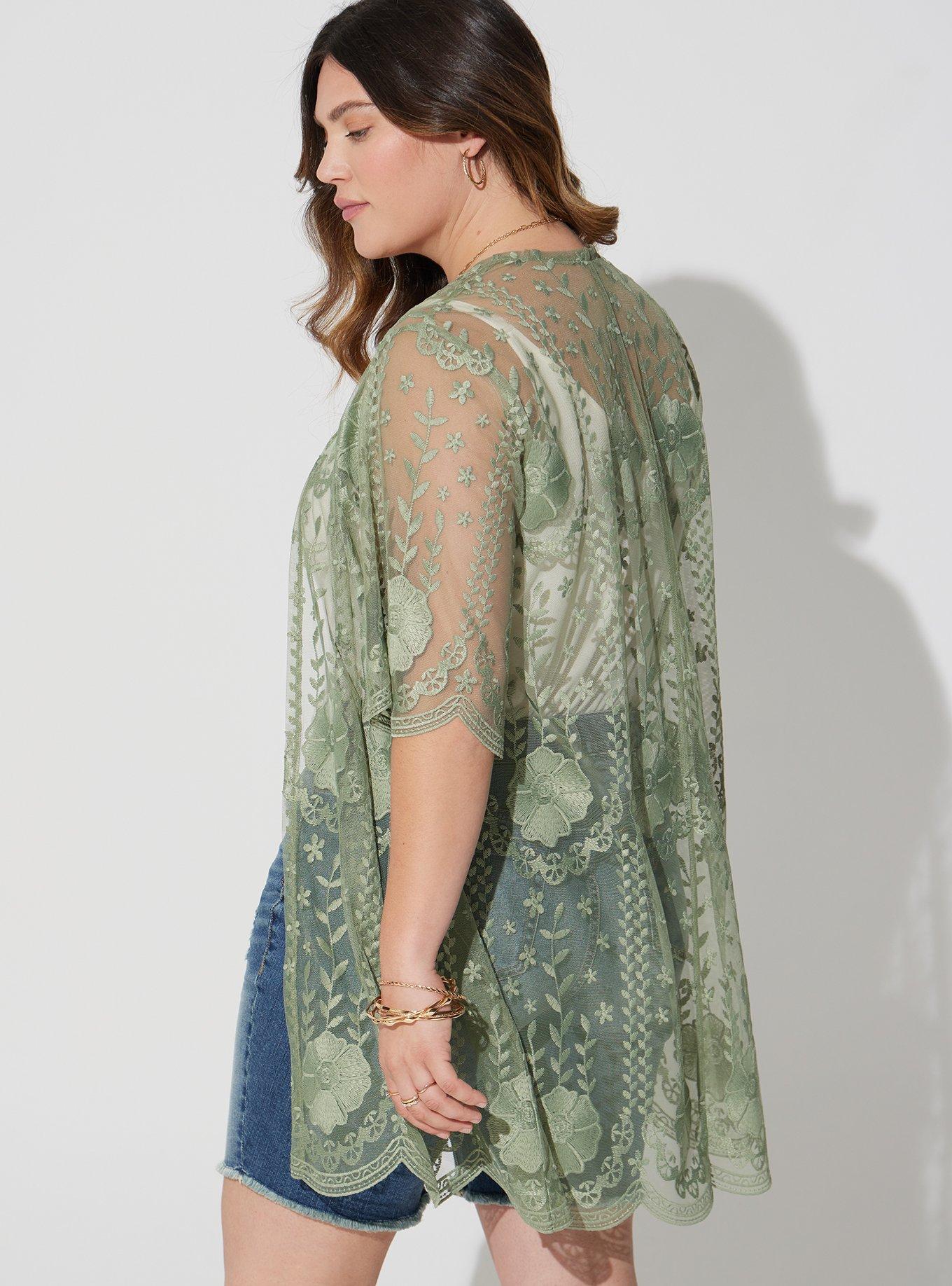 Plus Size Mesh Crochet Lace Kimono Torrid