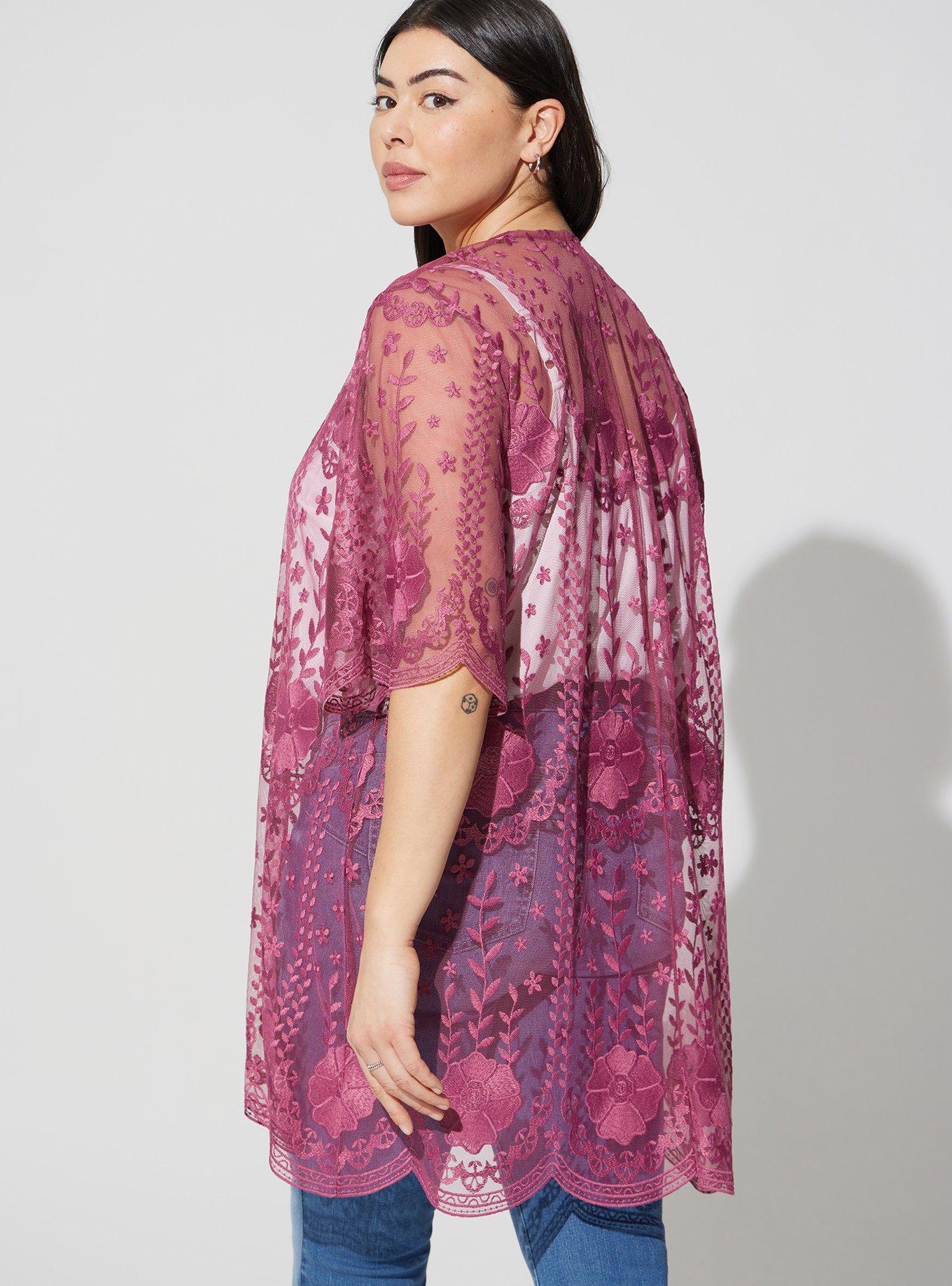 Plus Size Mesh Crochet Lace Kimono Torrid