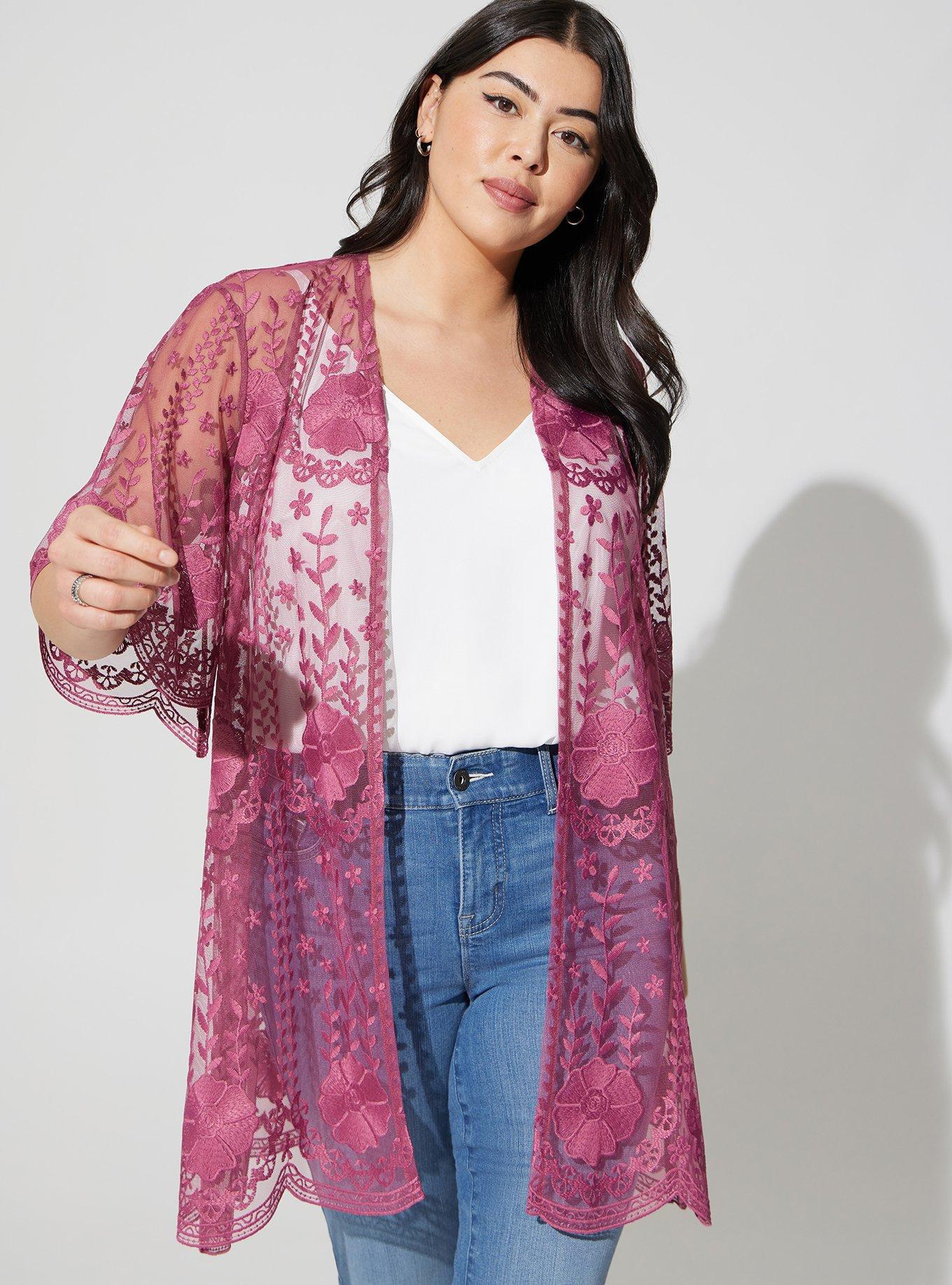 Plus Size Mesh Crochet Lace Kimono Torrid