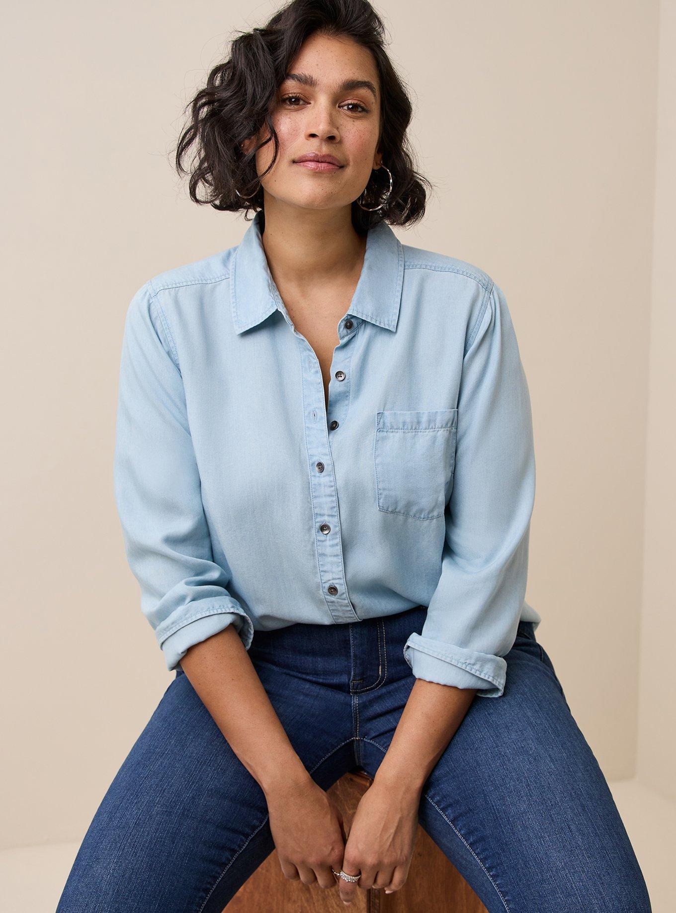 Lizzie Tencel Button Down Long Sleeve Shirt , , hi-res