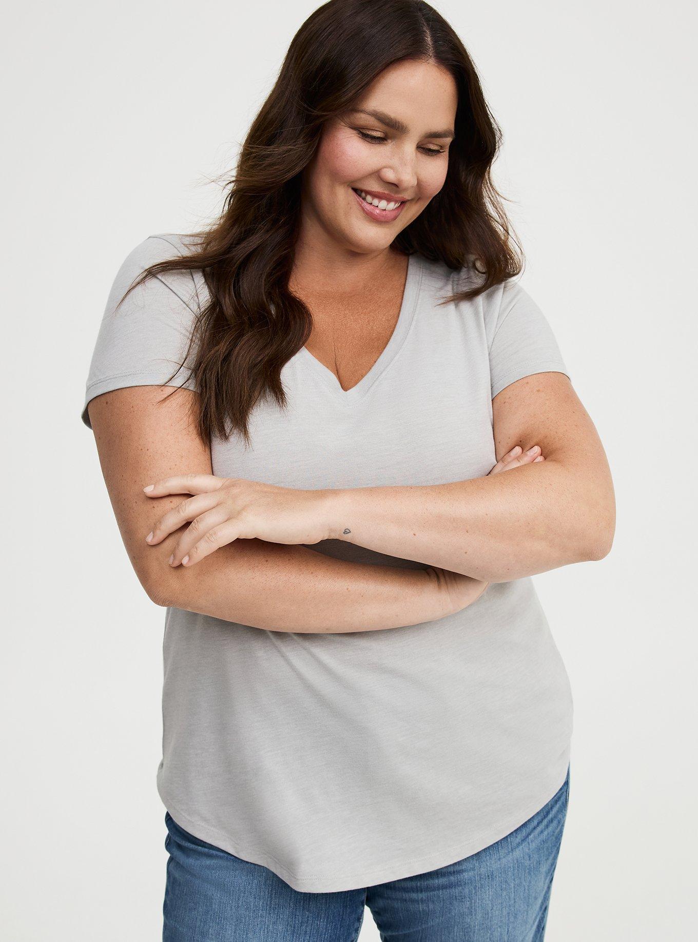Girlfriend Signature Jersey V-Neck Tee, HEATHER GREY, alternate